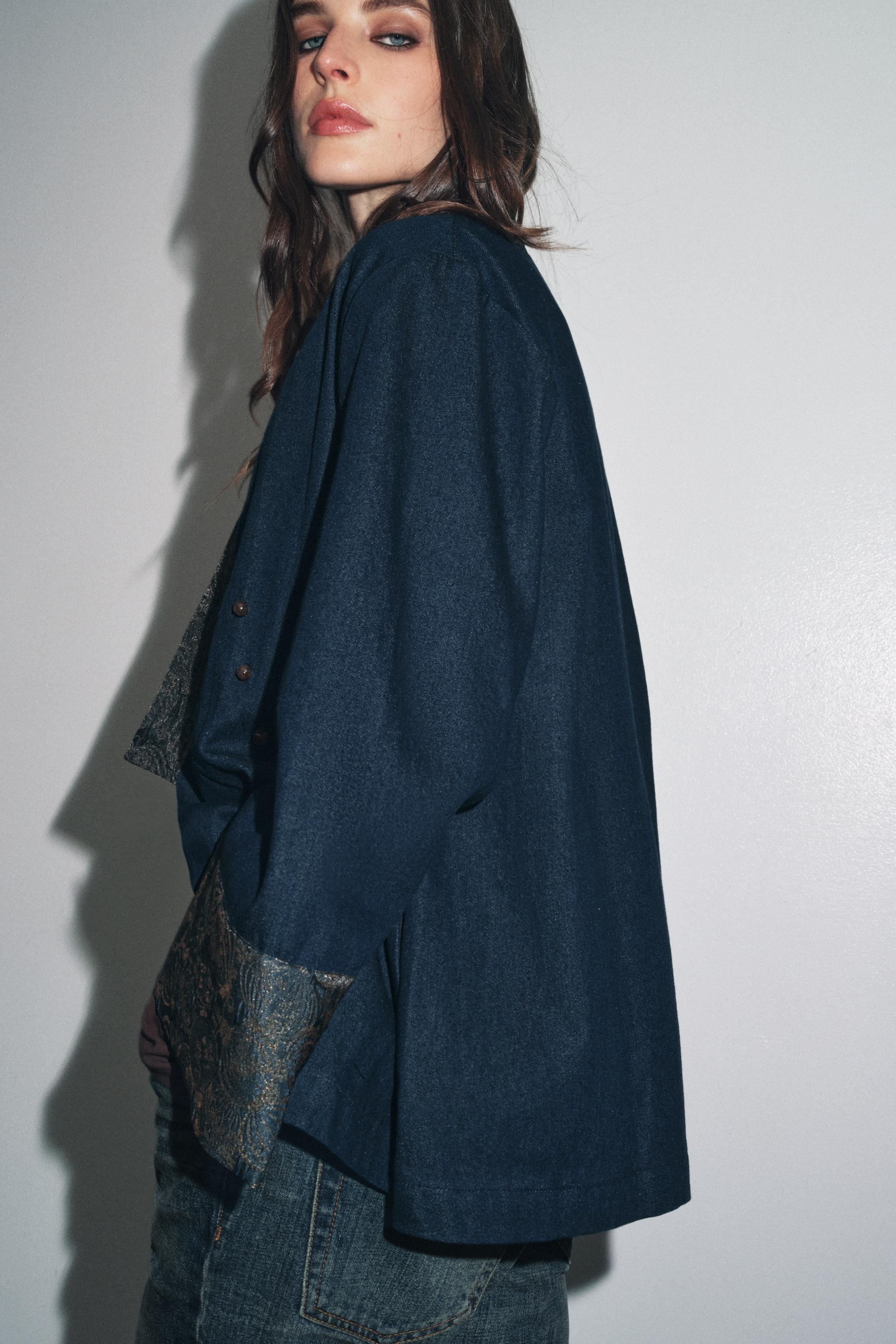 JACQUARD FAUX DENIM KIMONO