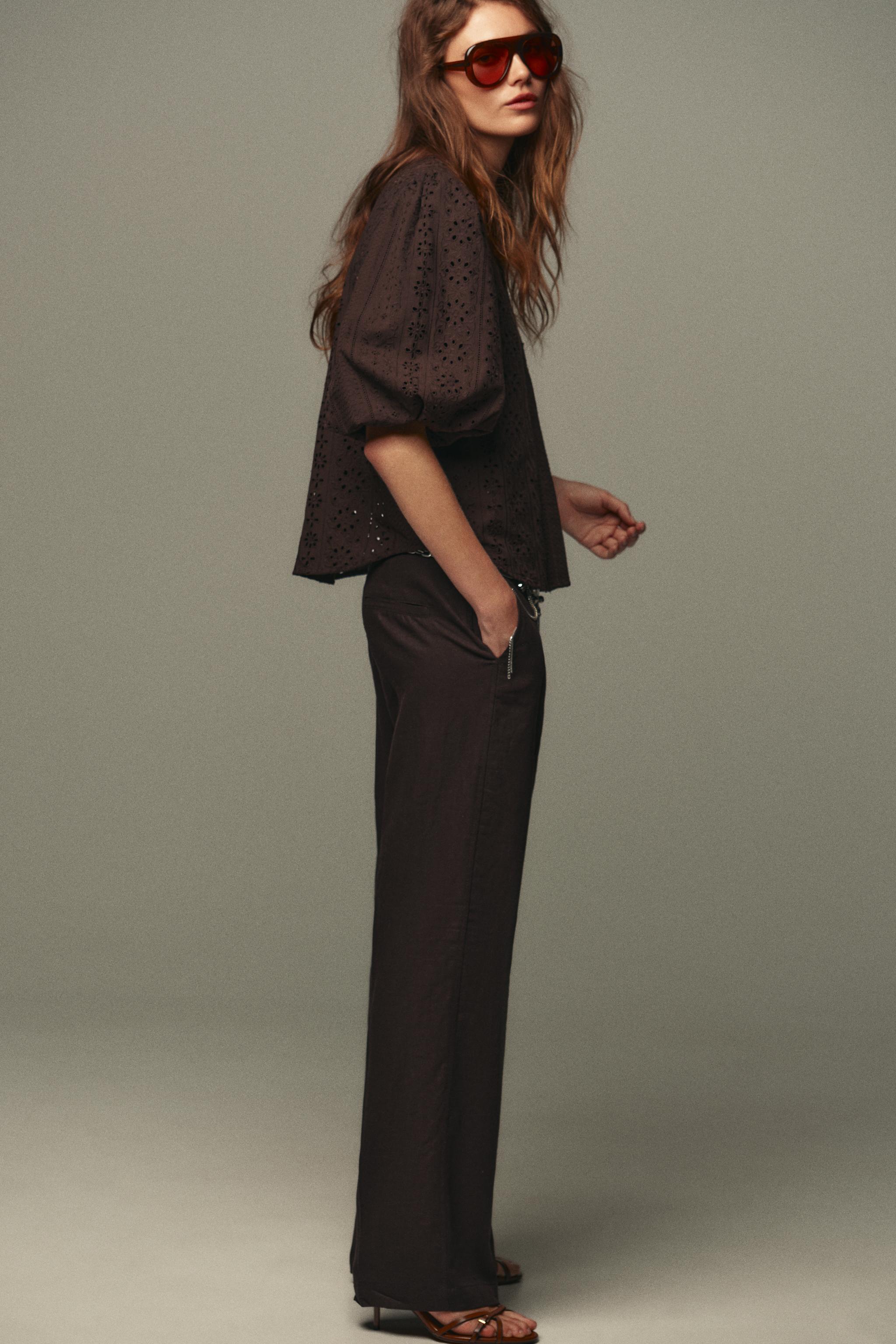 PUFF SLEEVE SHIRT WITH PERFORATED EMBROIDERY