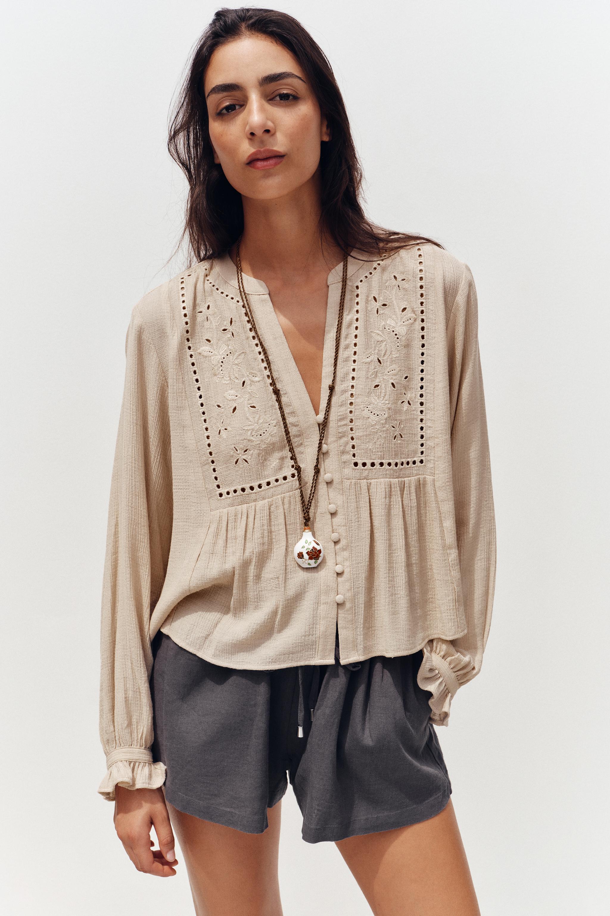SHORT EMBROIDERED EYELET BLOUSE