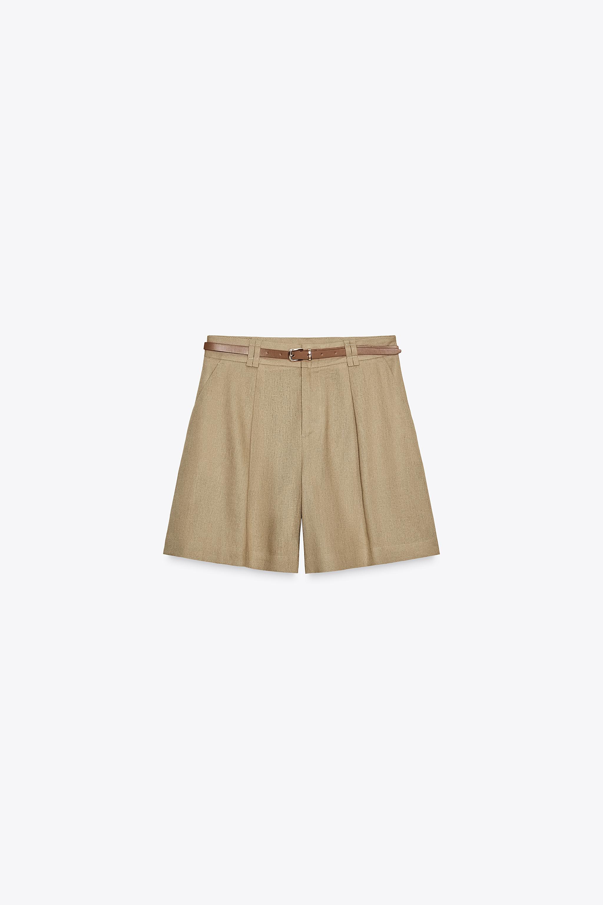 LINEN BELTED BERMUDA SHORTS
