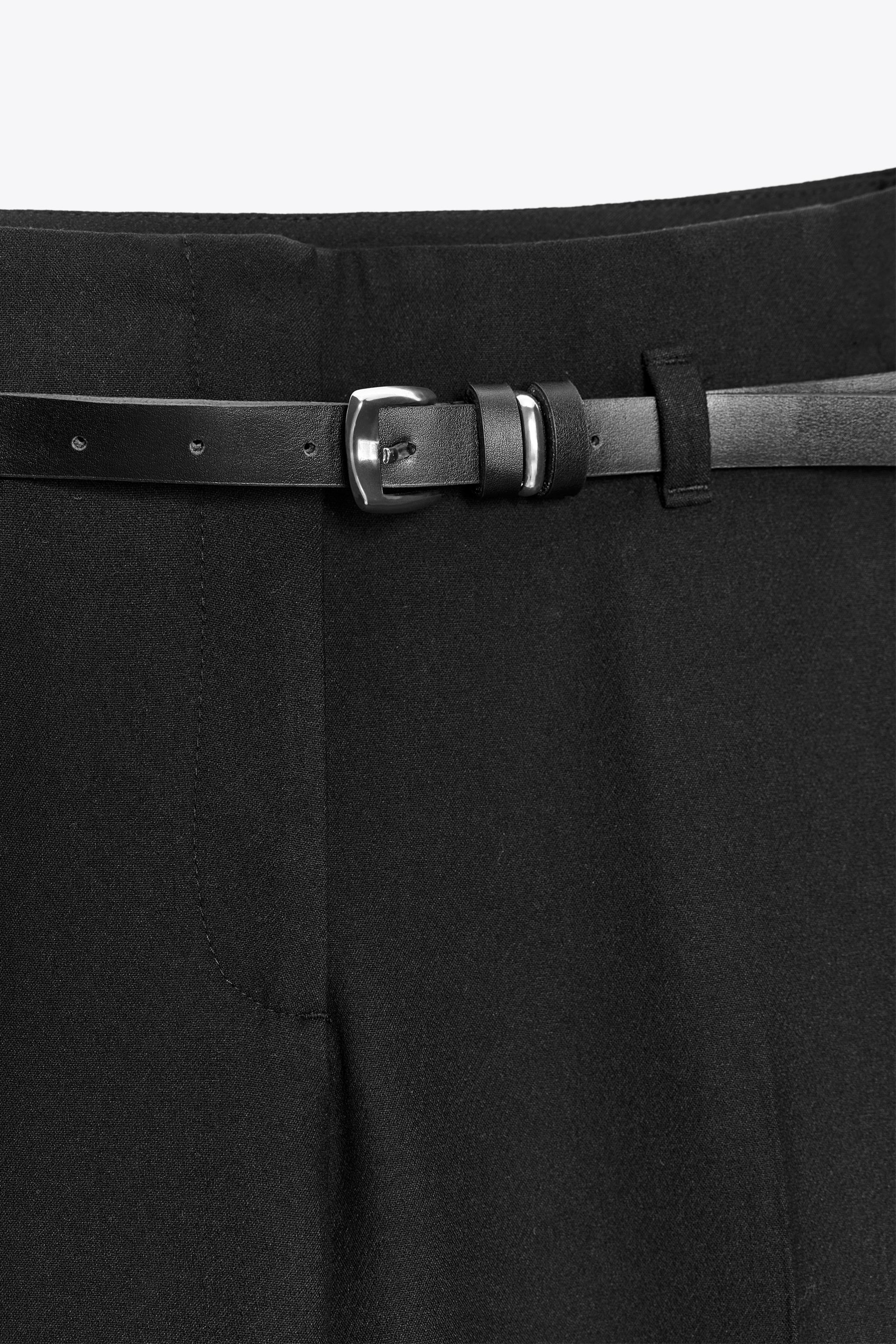 BELTED CUFFED HEM PANTS