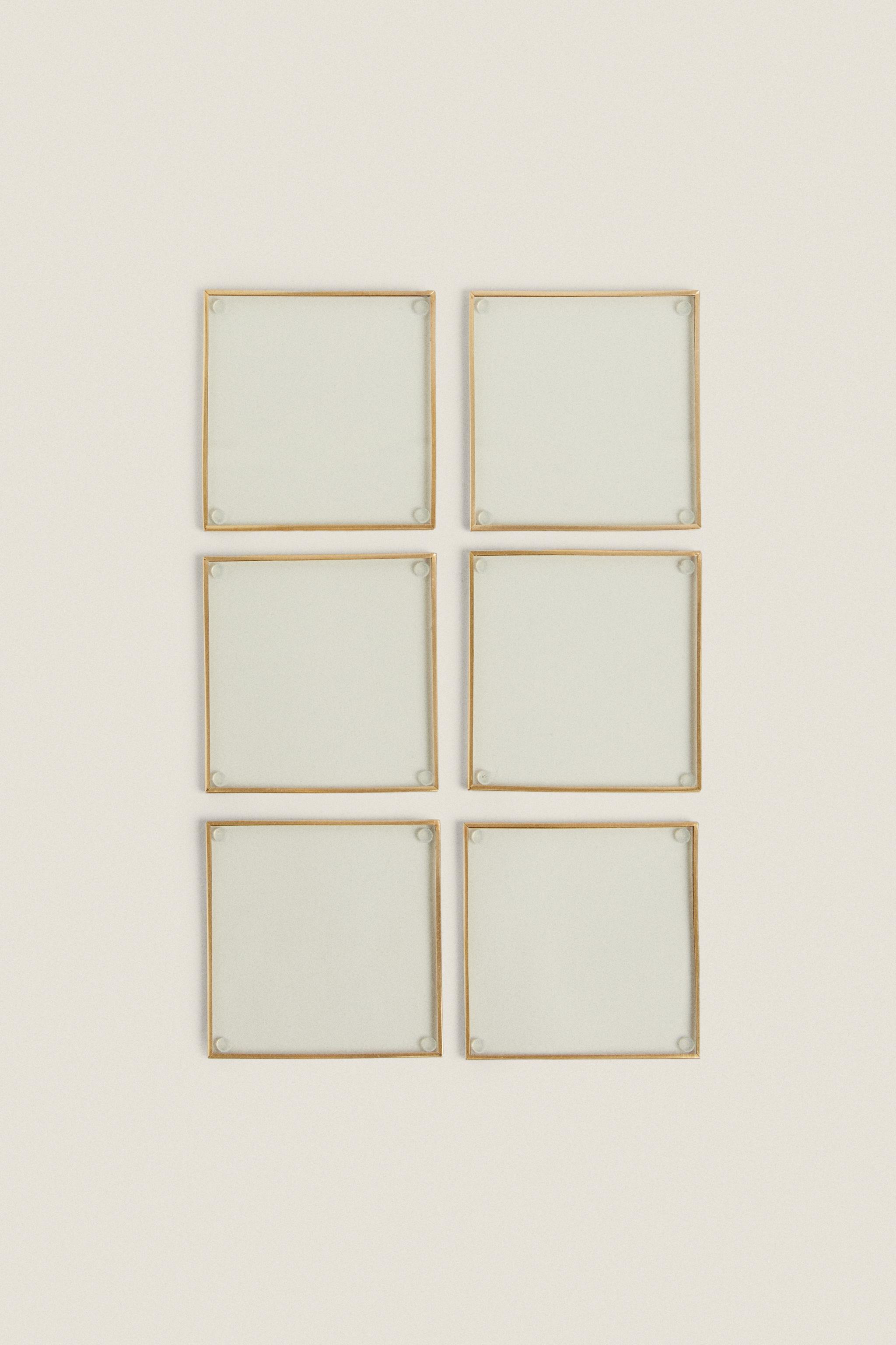 SET OF METAL AND GLASS COASTERS (SET OF 6)