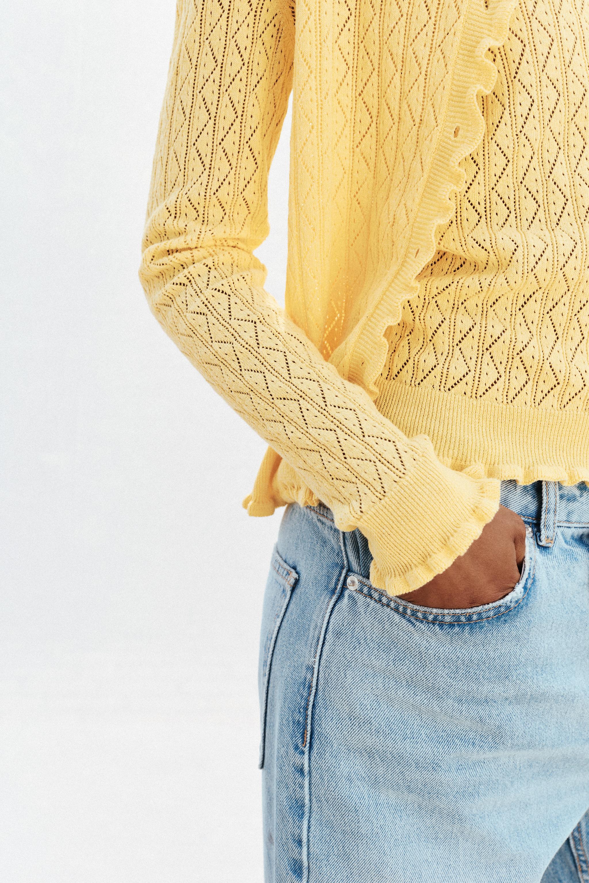 POINTELLE RUFFLED CARDIGAN