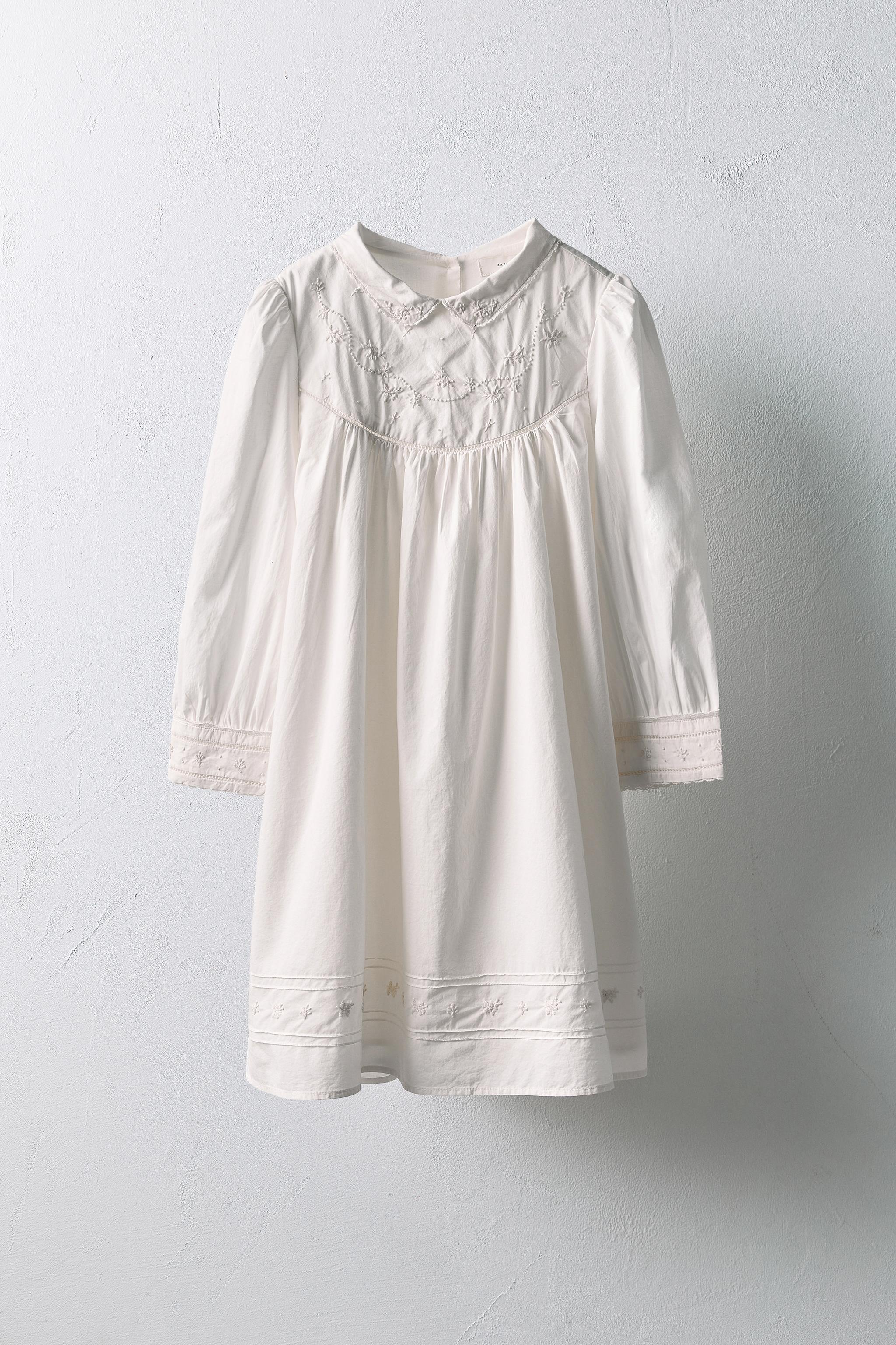 AGES 6-10/ LIMITED EDITION EMBROIDERED FLORAL POPLIN DRESS