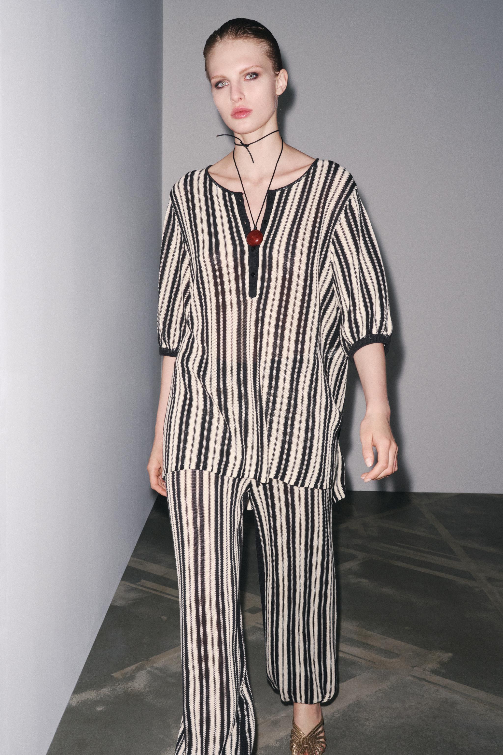 STRIPED LINEN CUFFED HEM PANTS