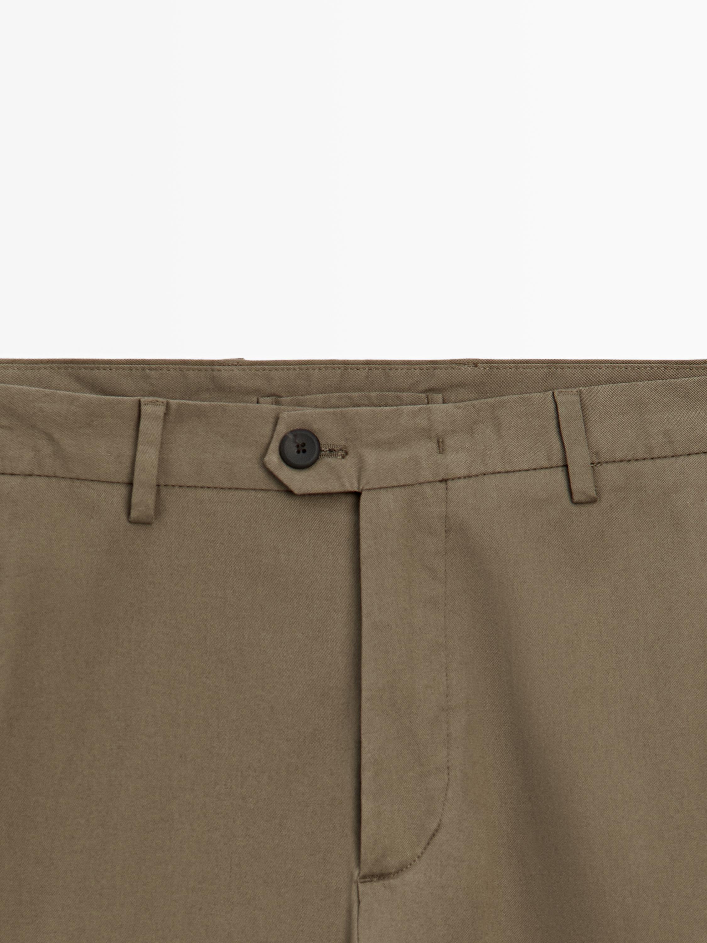 Cotton blend slim fit trousers