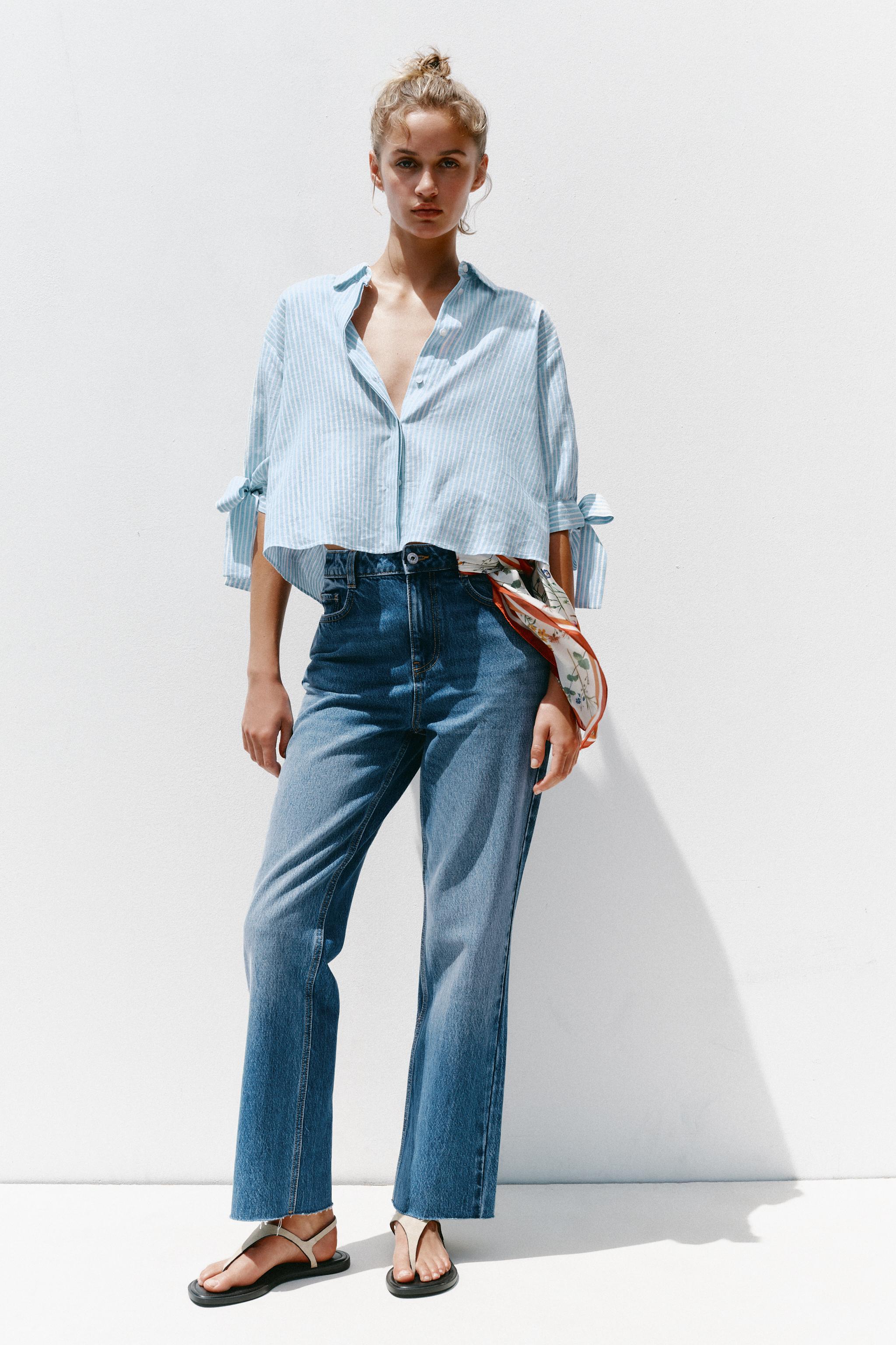 STRIPED LINEN BOW SHIRT