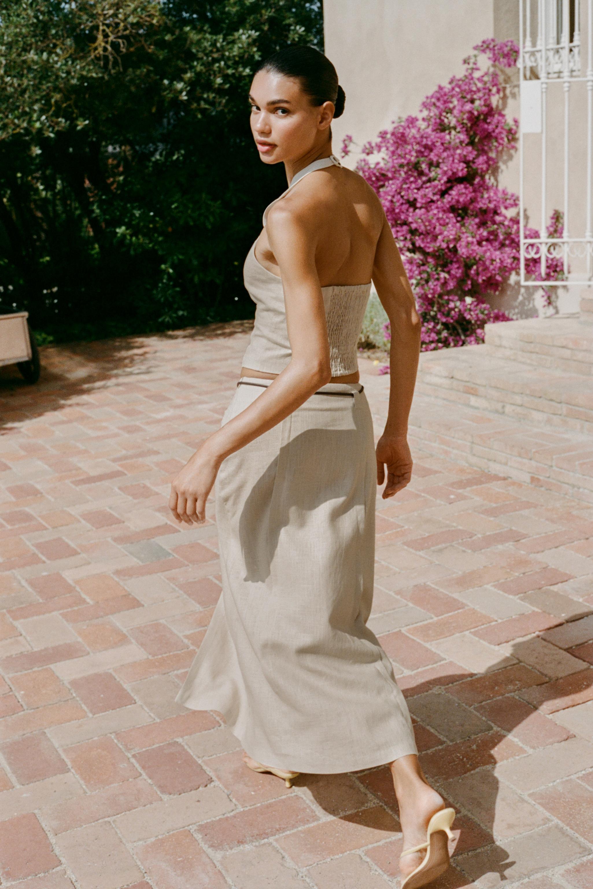 LINEN BELTED MIDI SKIRT