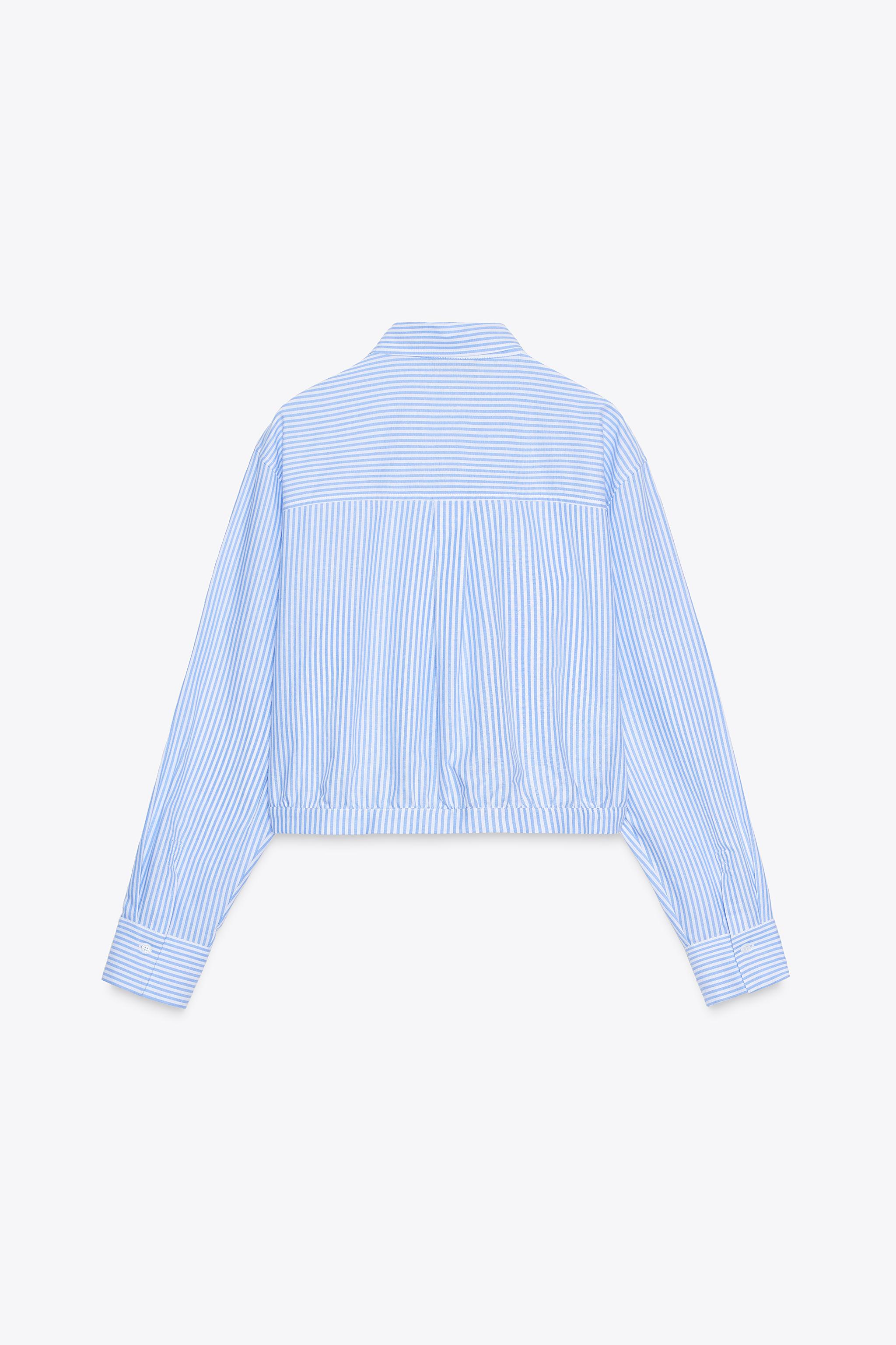 CROPPED STRIPED OXFORD SHIRT WITH WAIST PLEATS