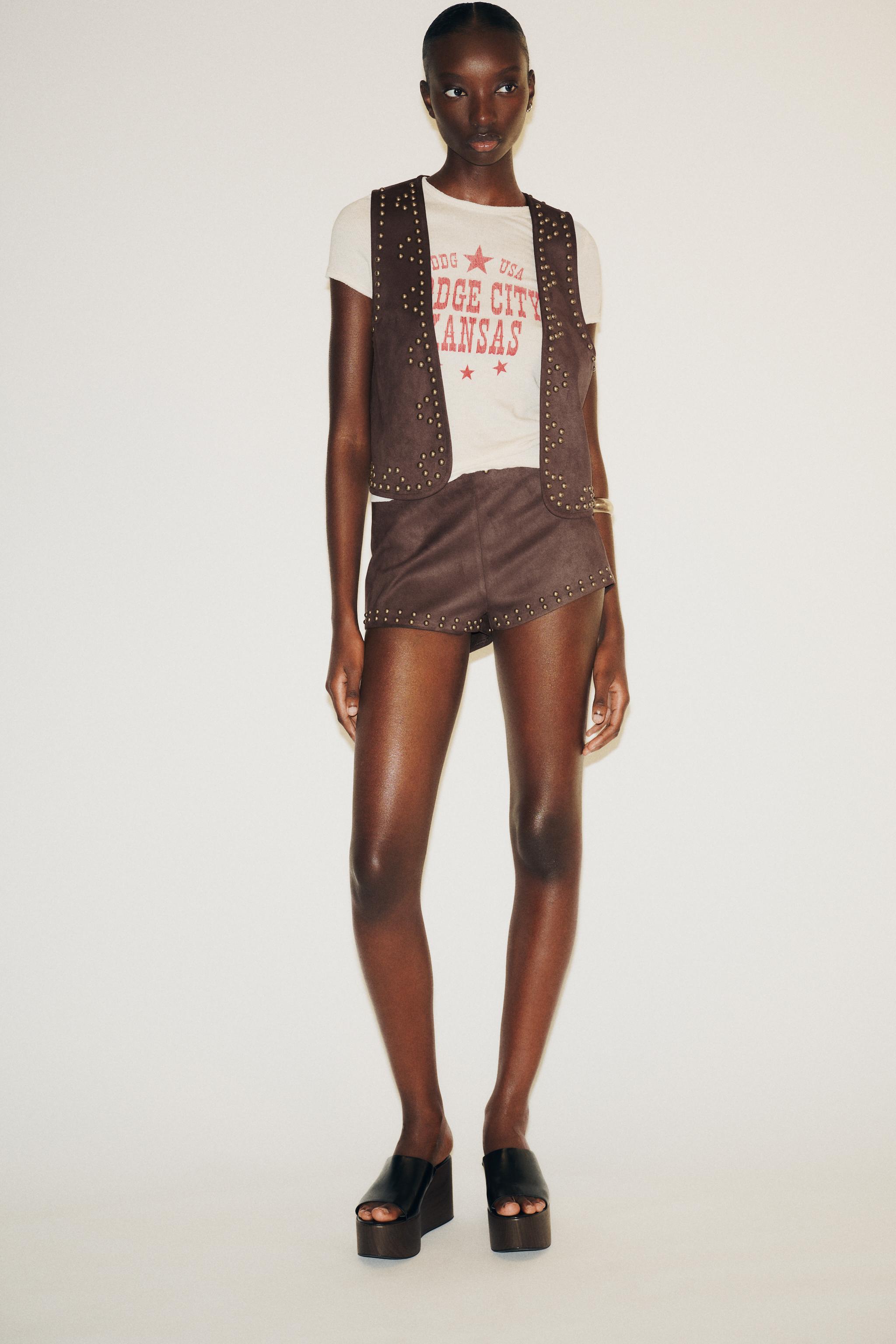 STUDDED FAUX SUEDE VEST