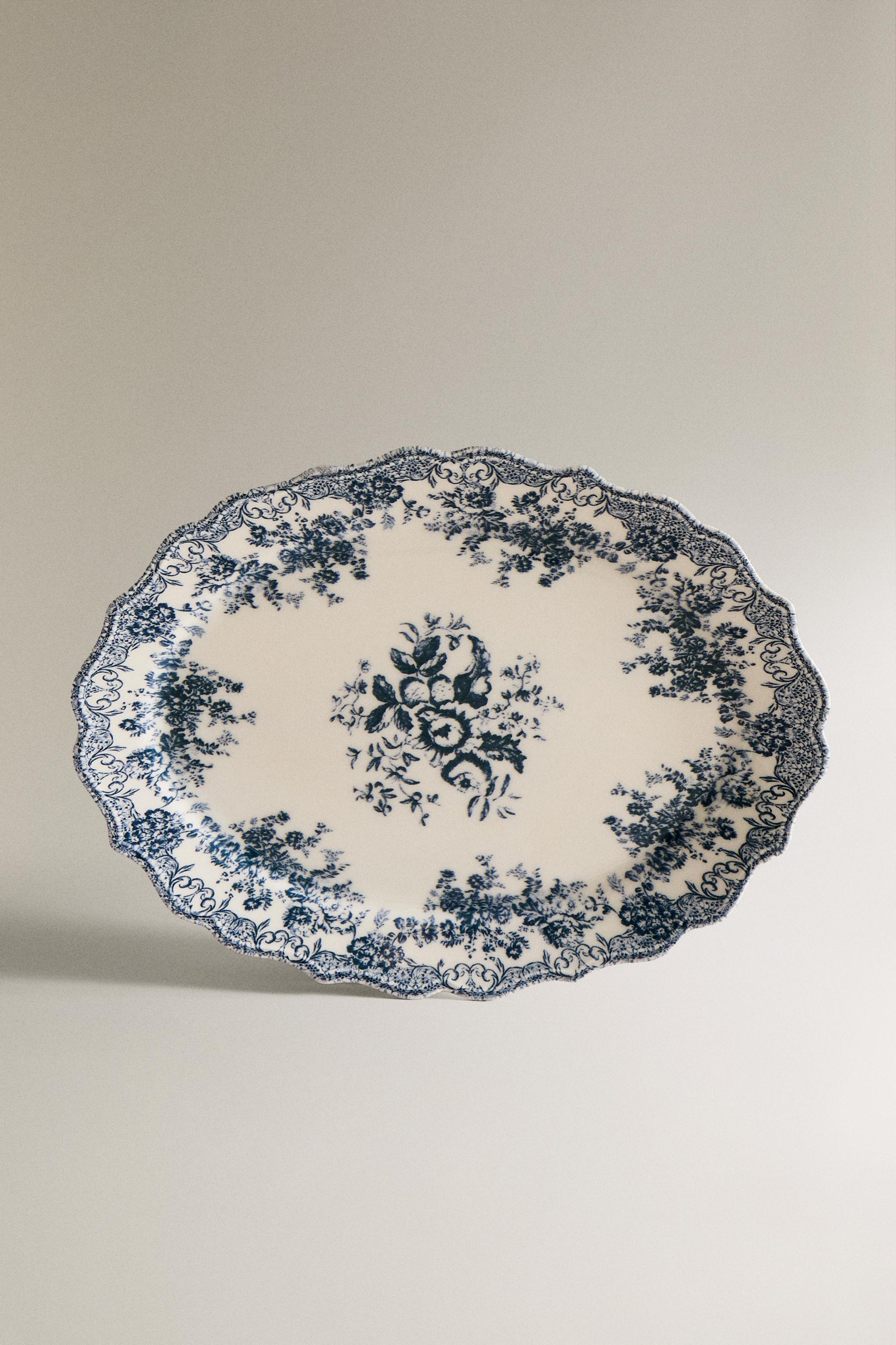 FLORAL EARTHENWARE SERVING DISH