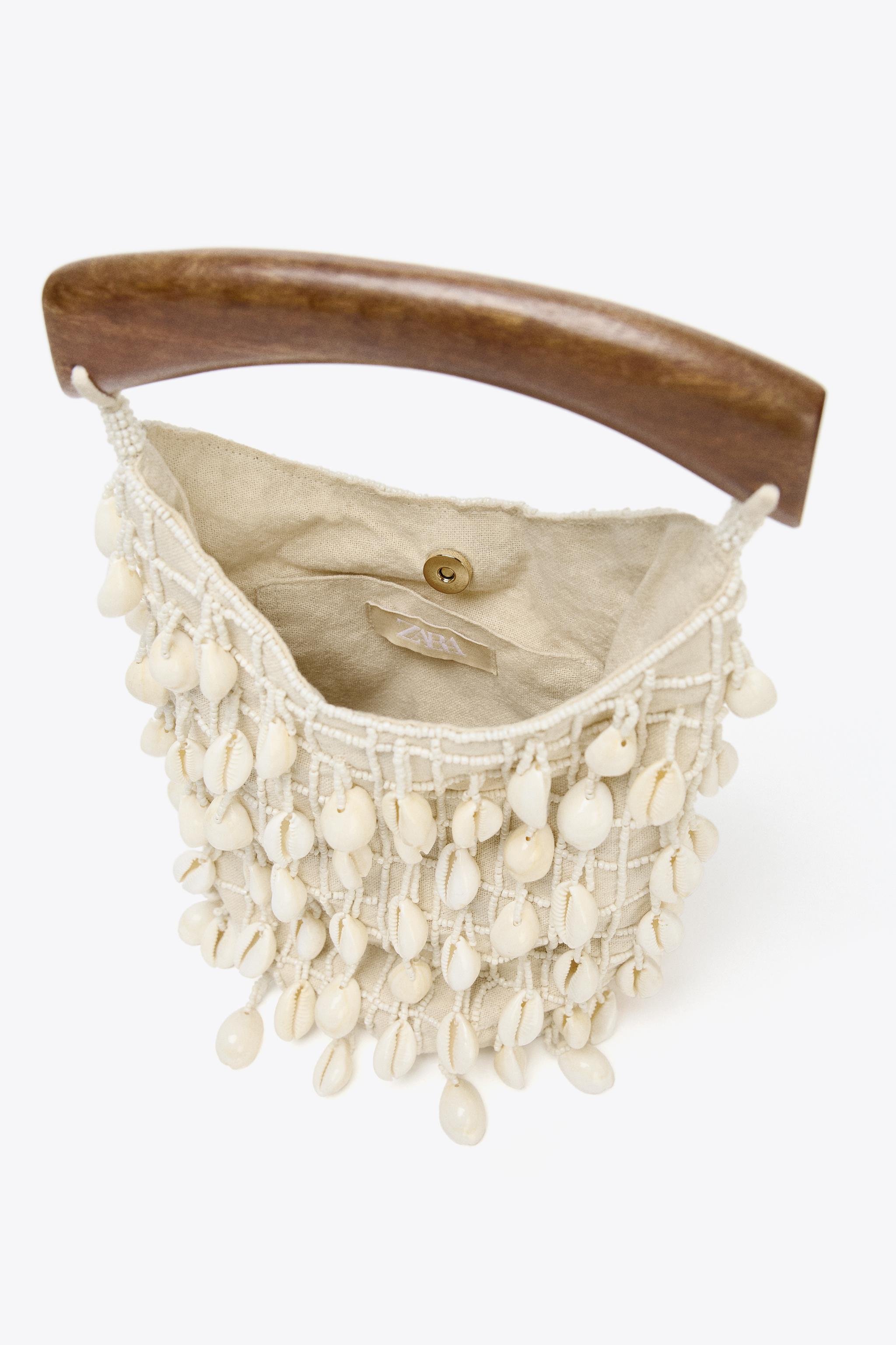 BEADED FABRIC BUCKET BAG