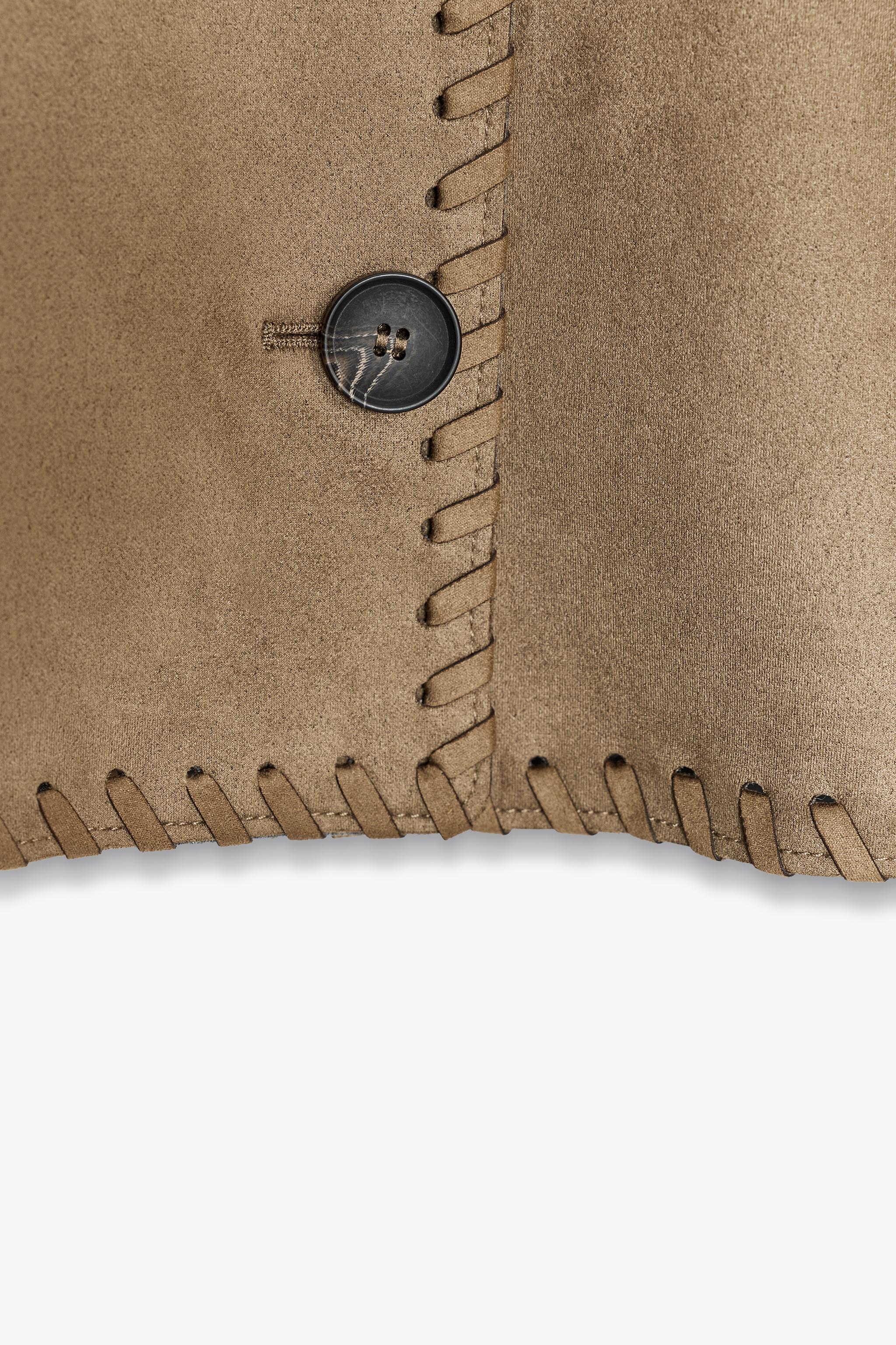 FAUX SUEDE JACKET WITH BRAIDED TRIM