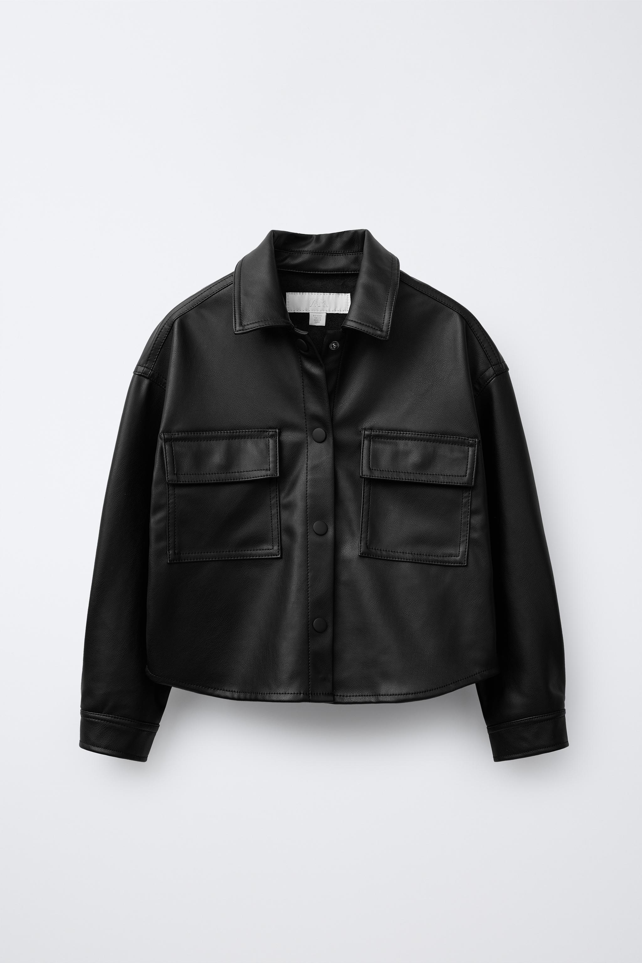 FAUX LEATHER OVERSHIRT WITH POCKETS