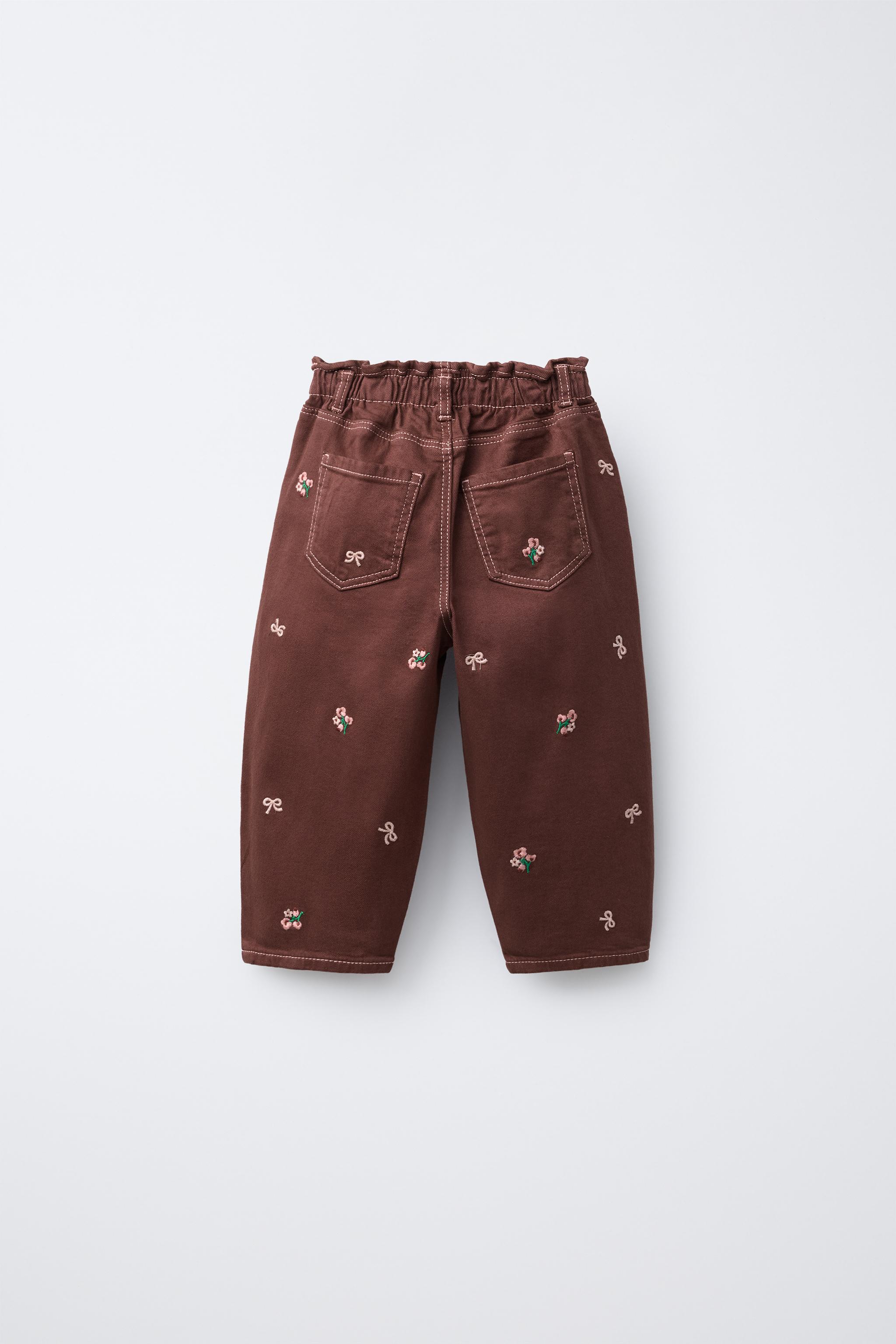 EMBROIDERED FLORAL TWILL BAGGY PANTS