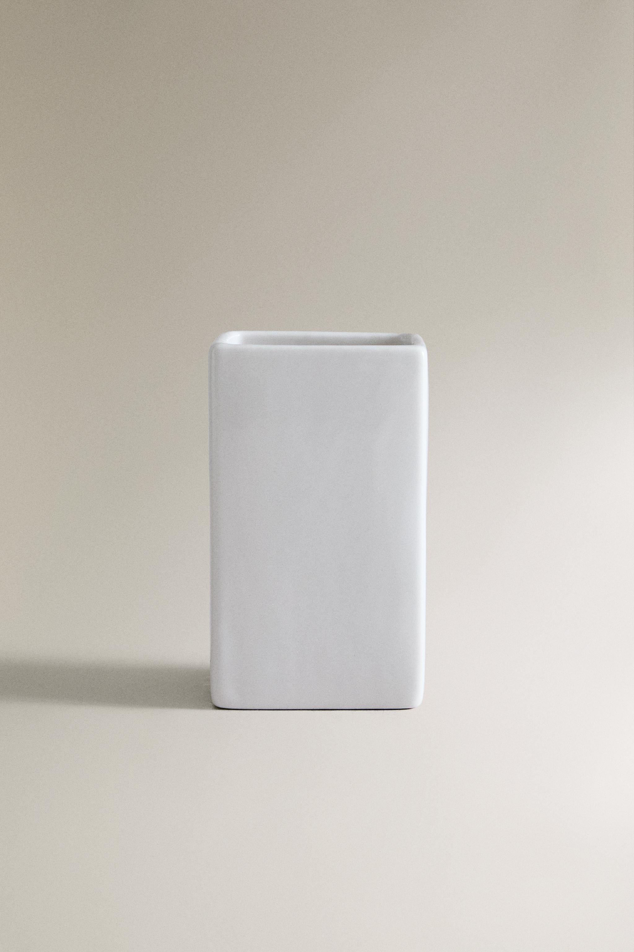 EARTHENWARE TOOTHBRUSH HOLDER WHITE