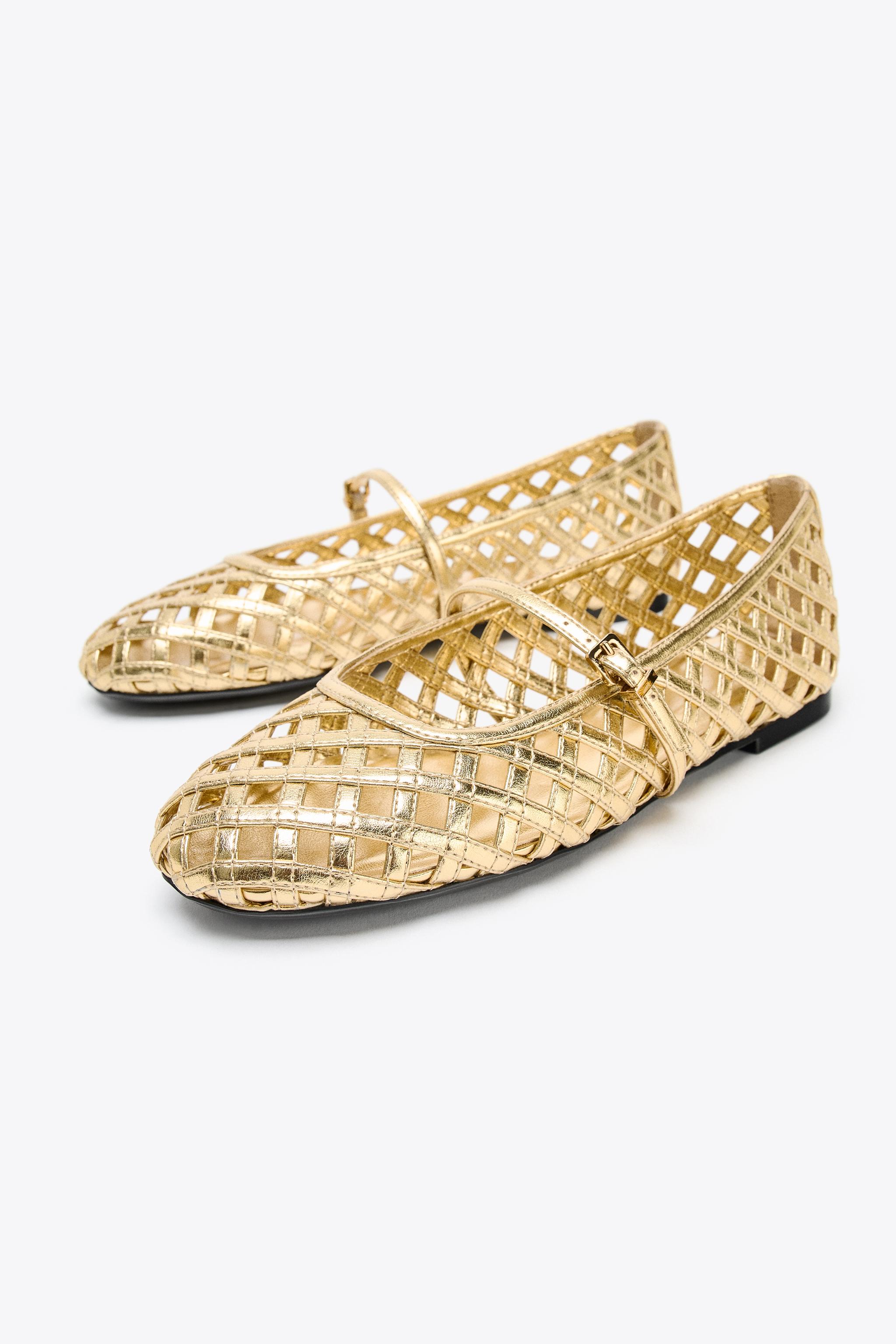 METALLIC EFFECT MESH BALLET FLATS