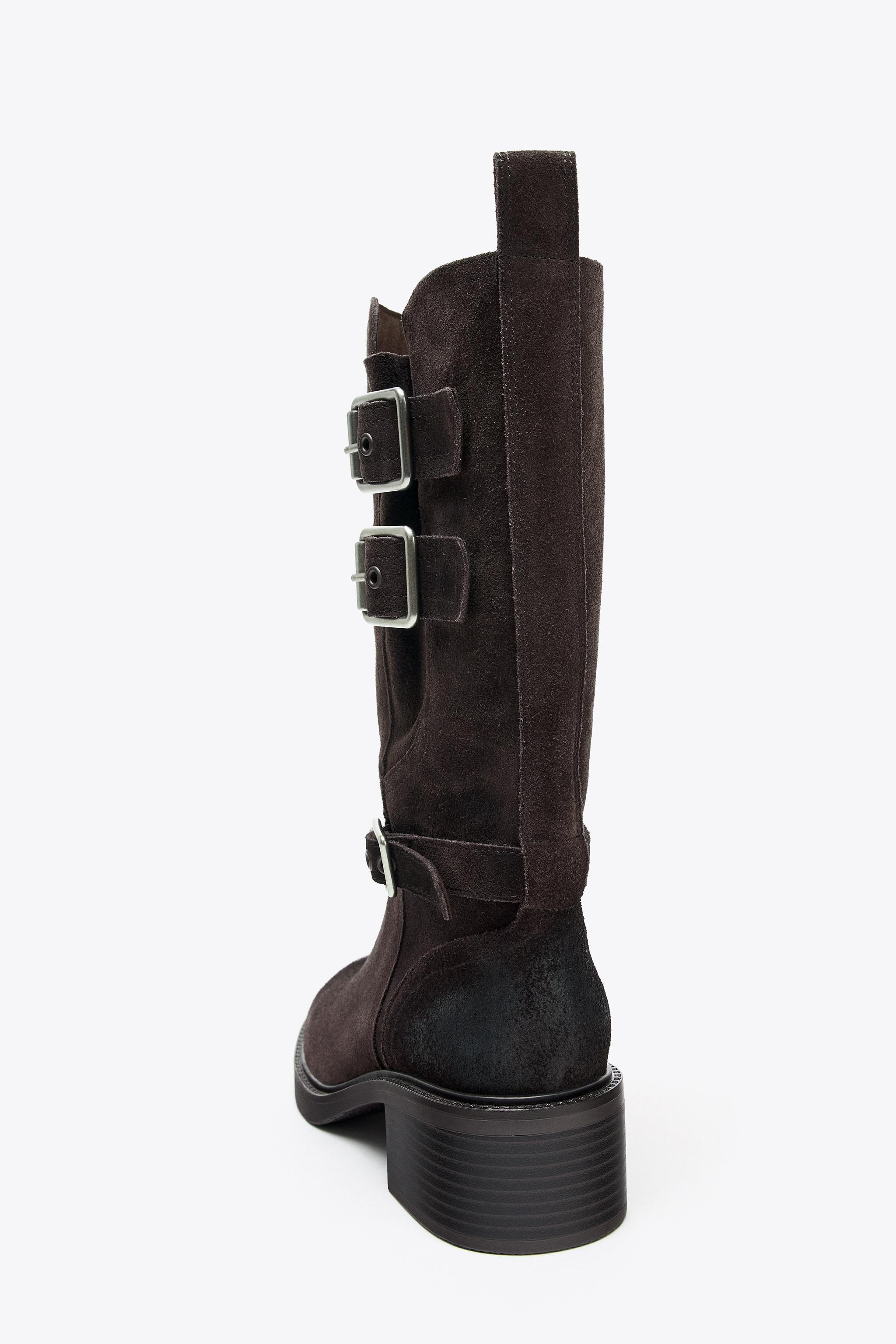 BUCKLED SPLIT LEATHER ANKLE BOOTS
