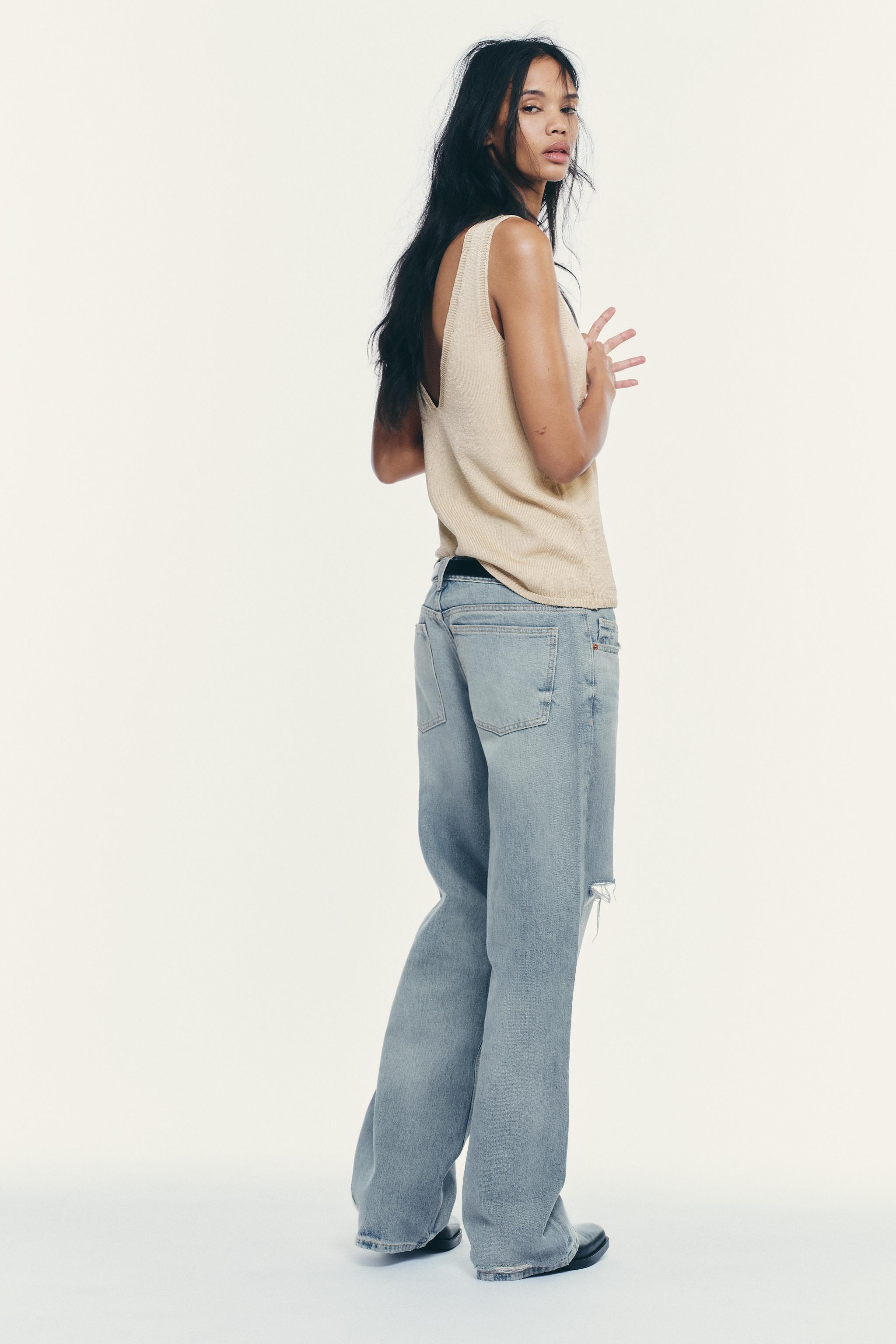 TRF LOW RISE RIPPED WIDE LEG JEANS