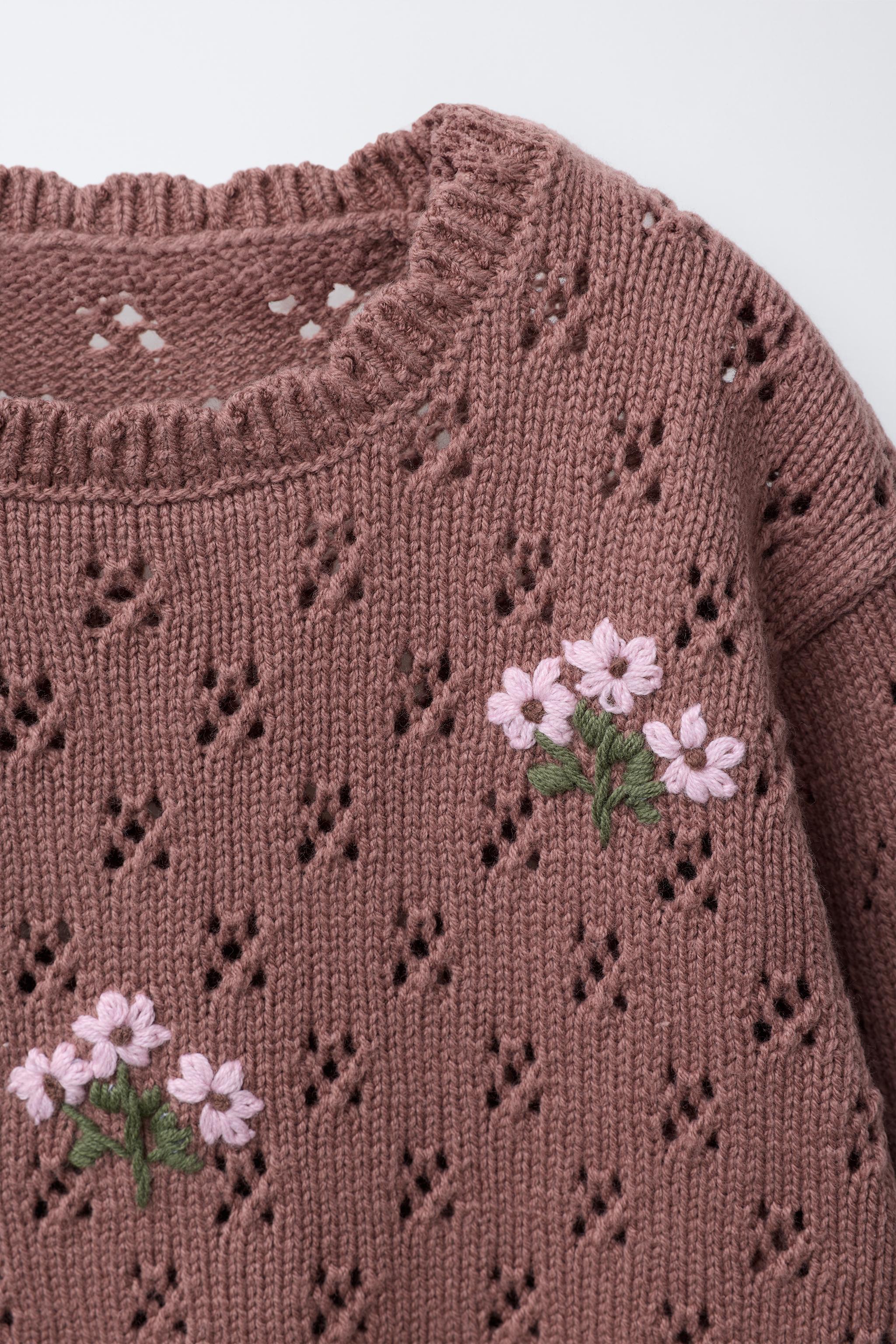 OPENWORK KNIT EMBROIDERED SWEATER