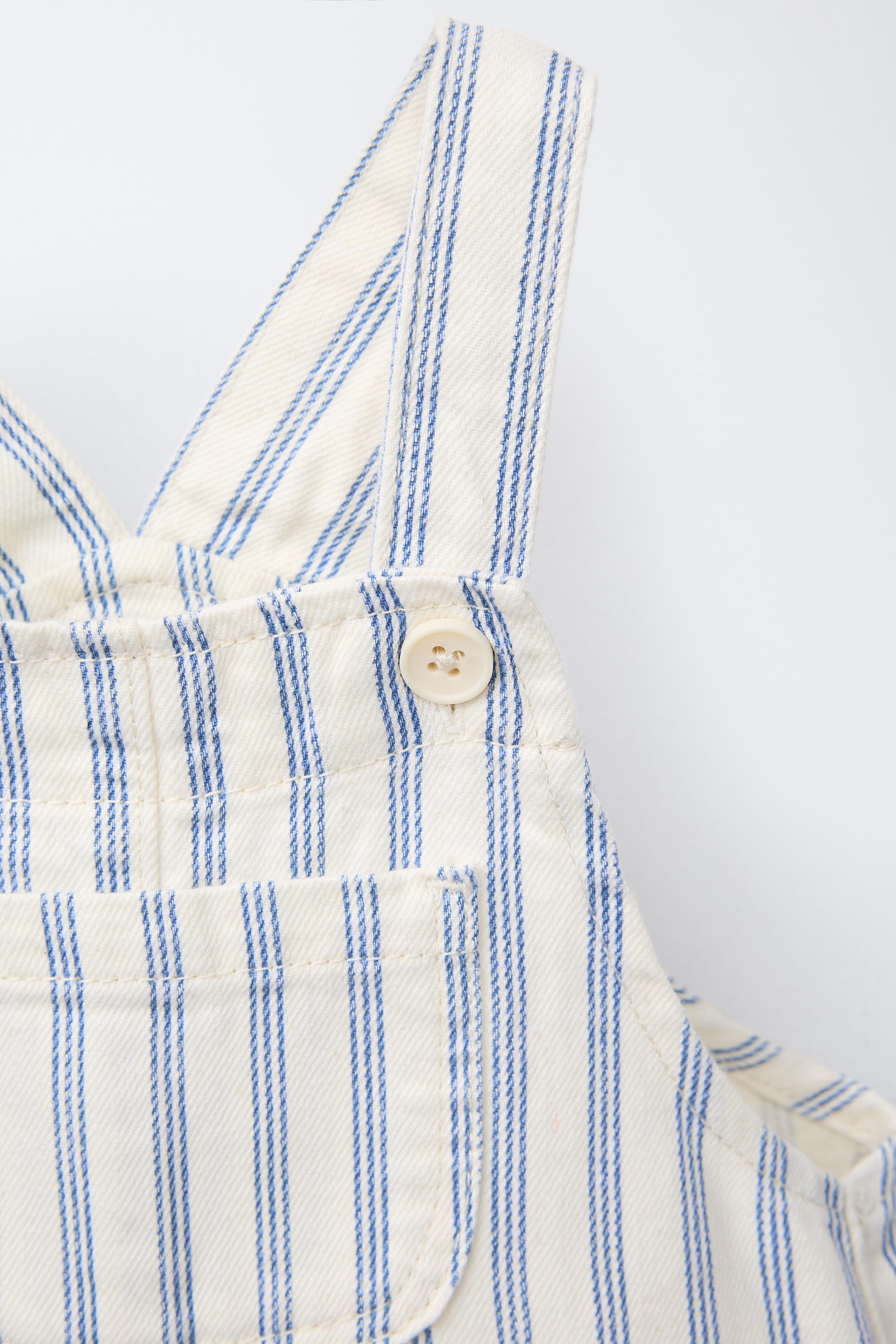 STRIPED TWILL OVERALL SHORTS