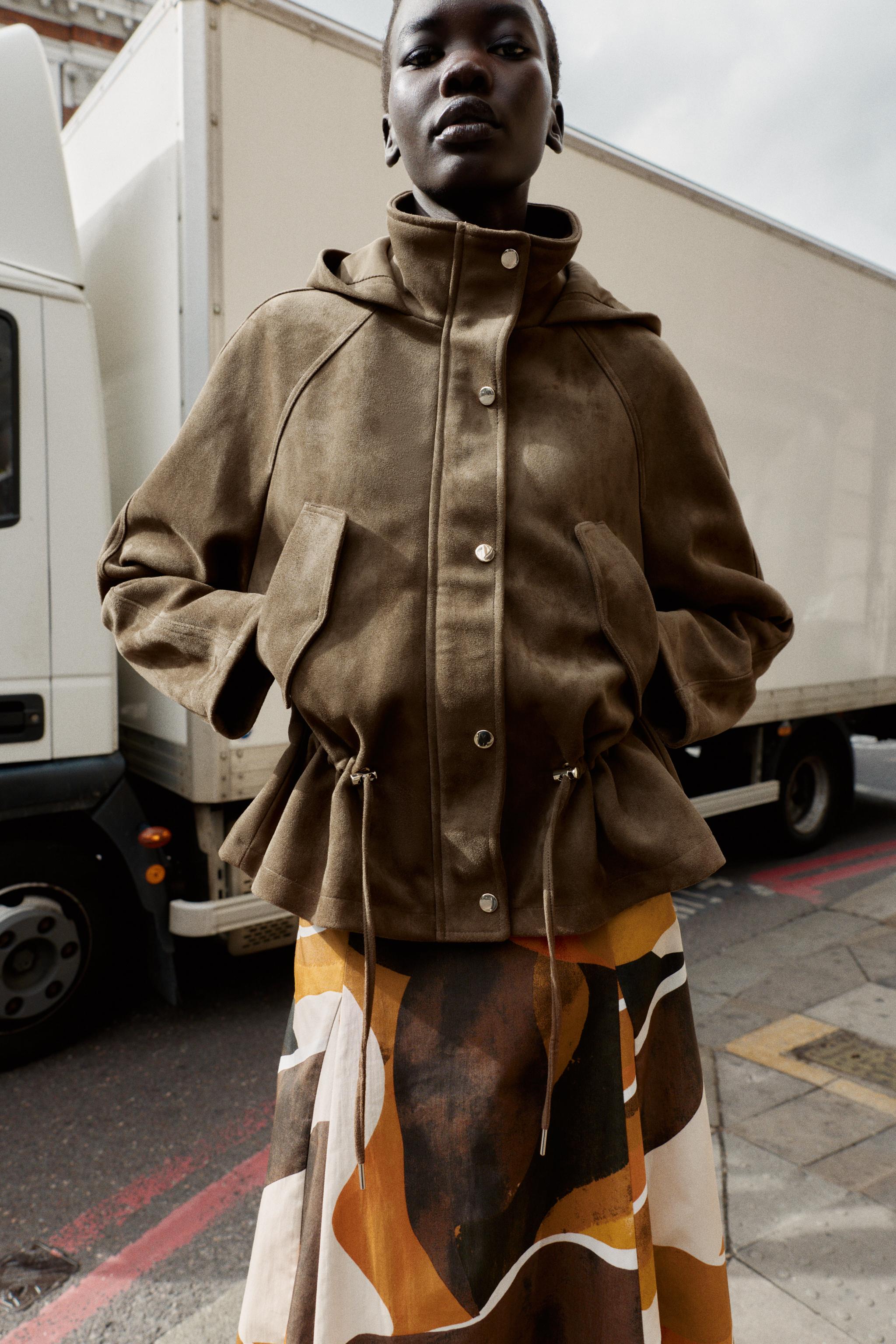 FAUX SUEDE JACKET WITH HOODIE