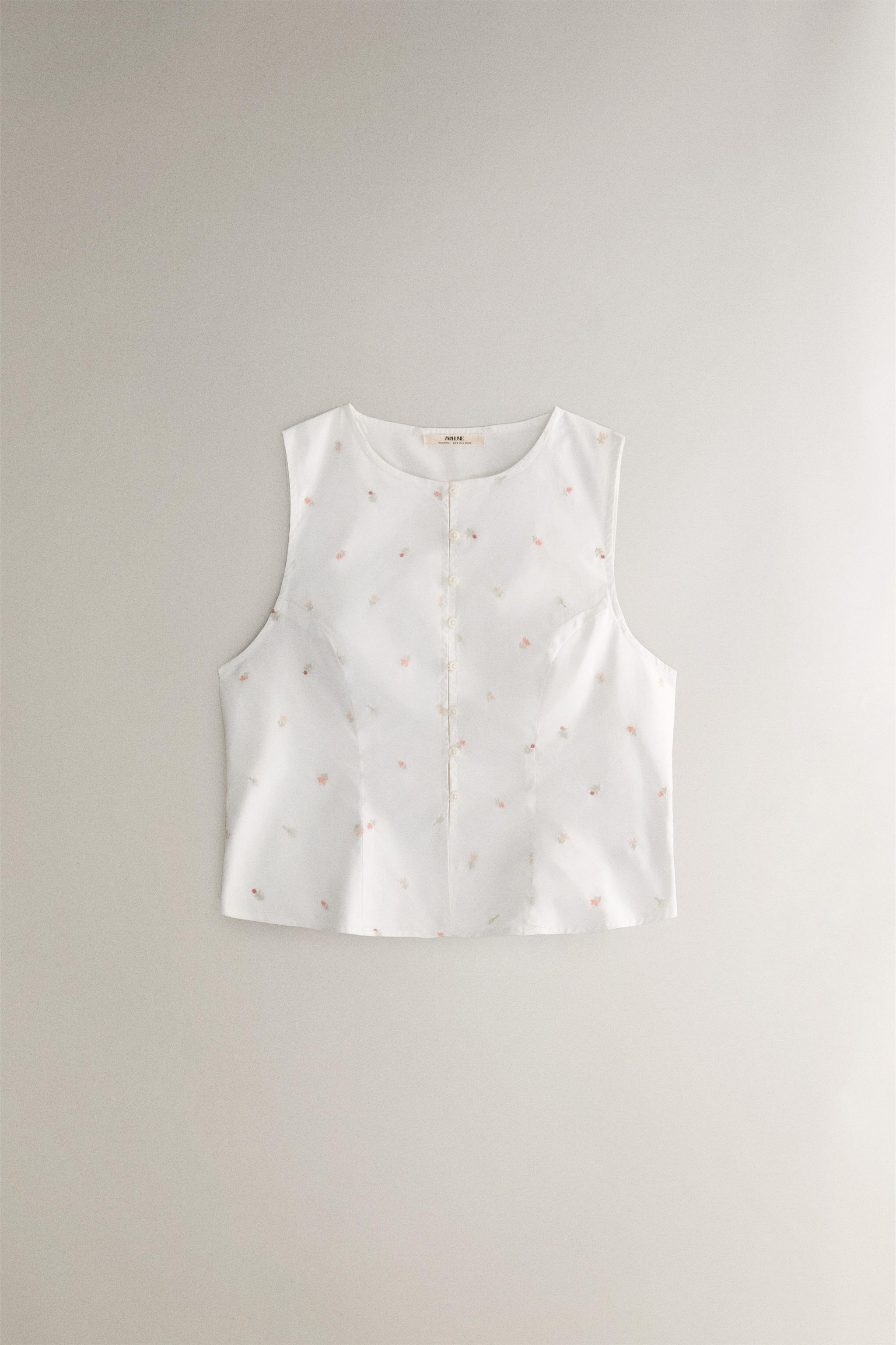 EMBROIDERED COTTON TOP WITH LILIES