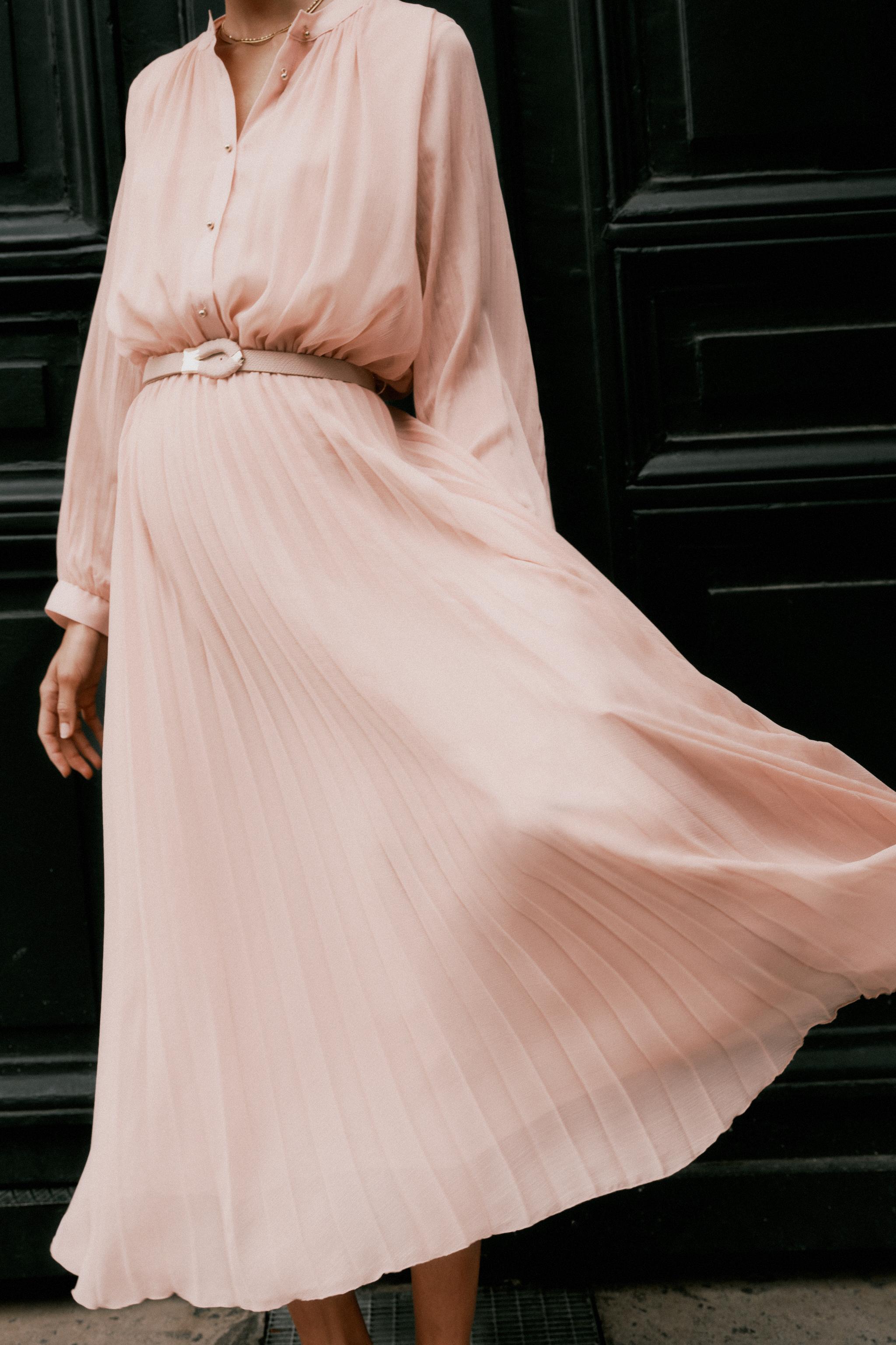 BELTED PLEATED MIDI DRESS