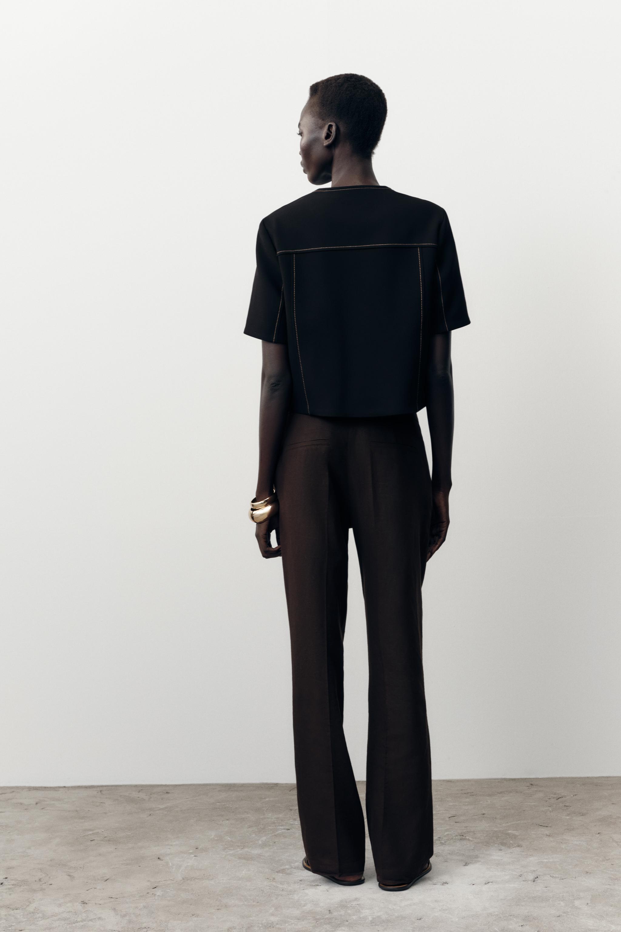 CONTRAST STITCHING SHORT SLEEVE BLAZER