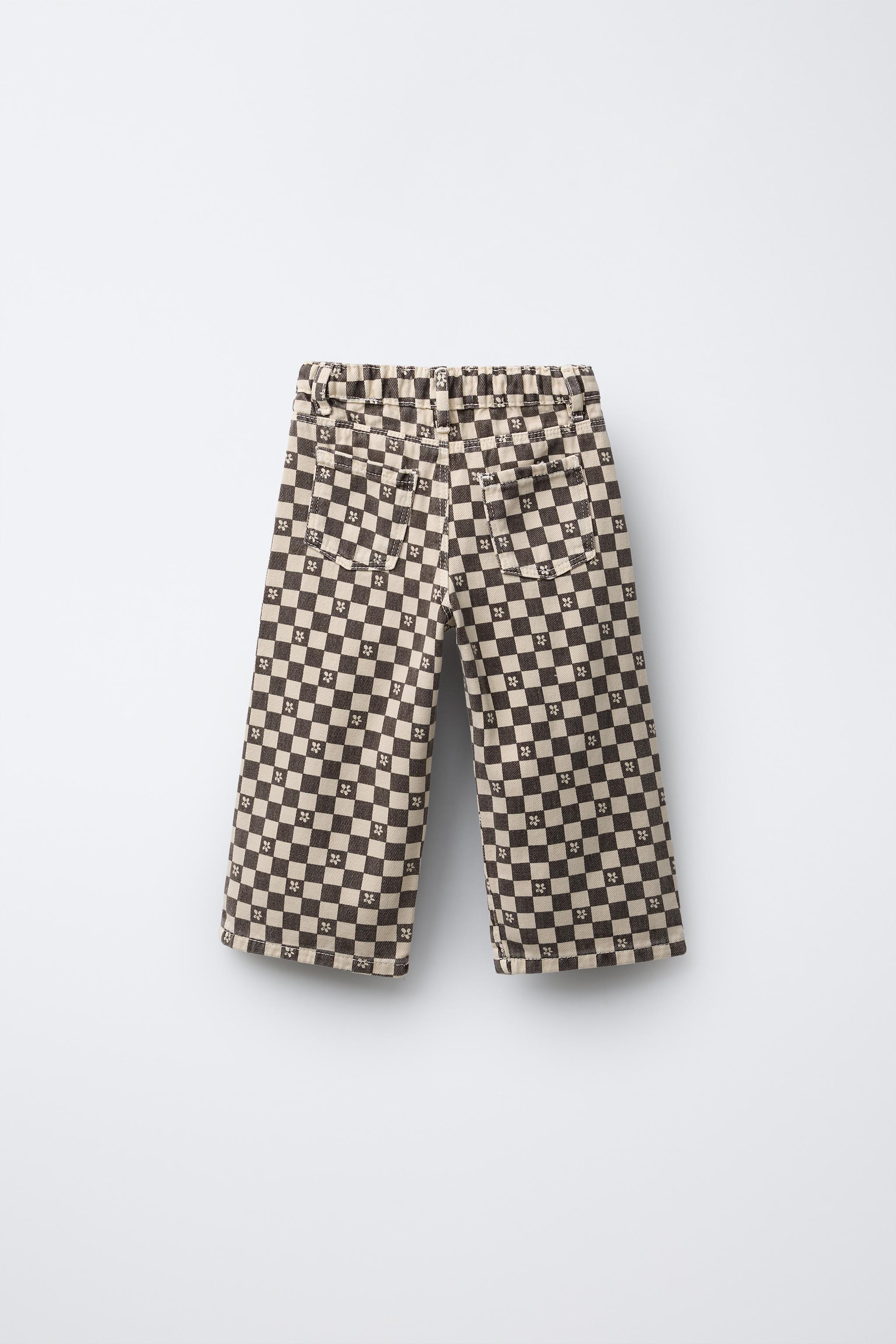 TWILL CULOTTE PANTS WITH CHECKERBOARD PRINT