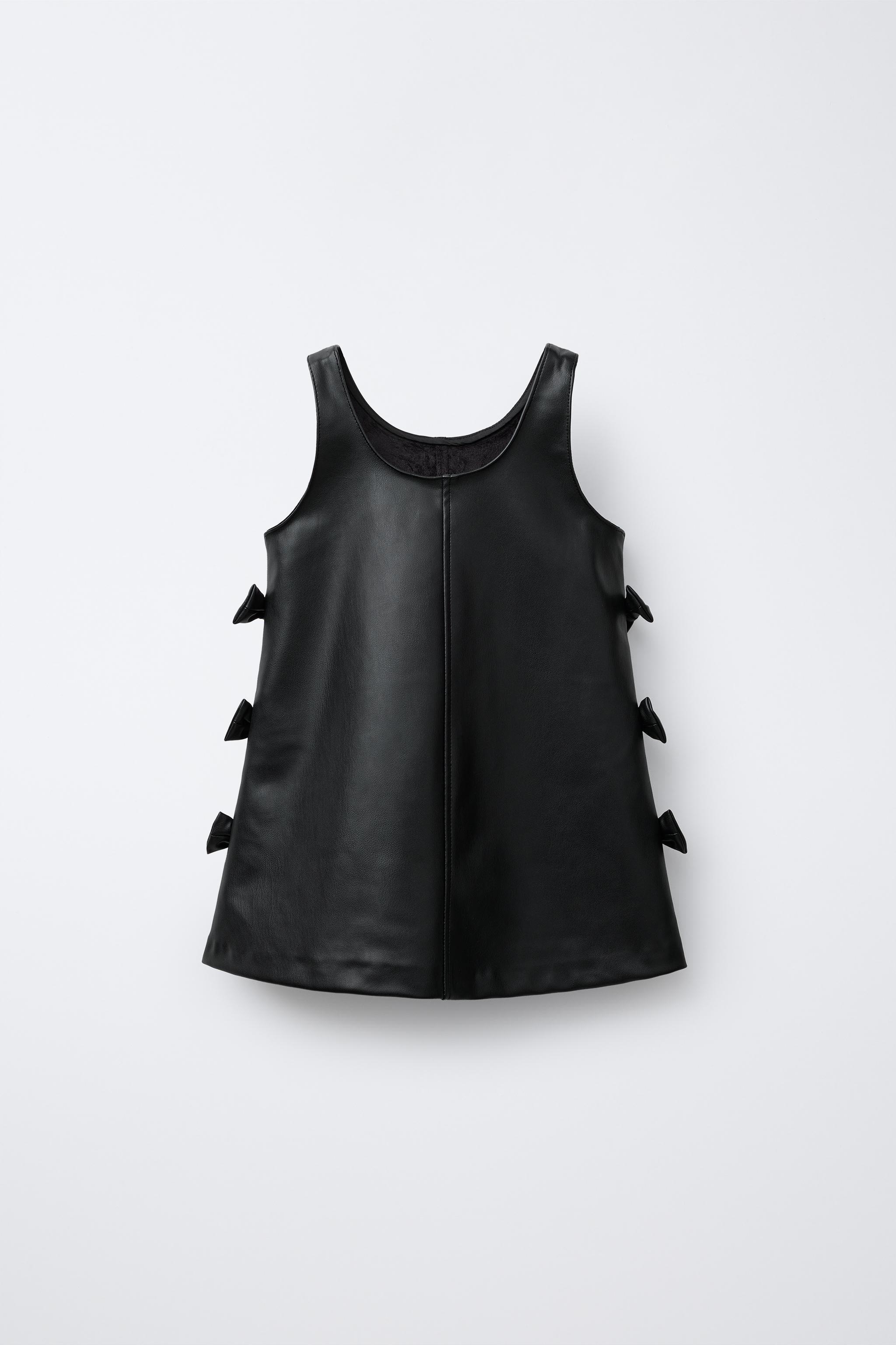 FAUX LEATHER TIE PINAFORE DRESS