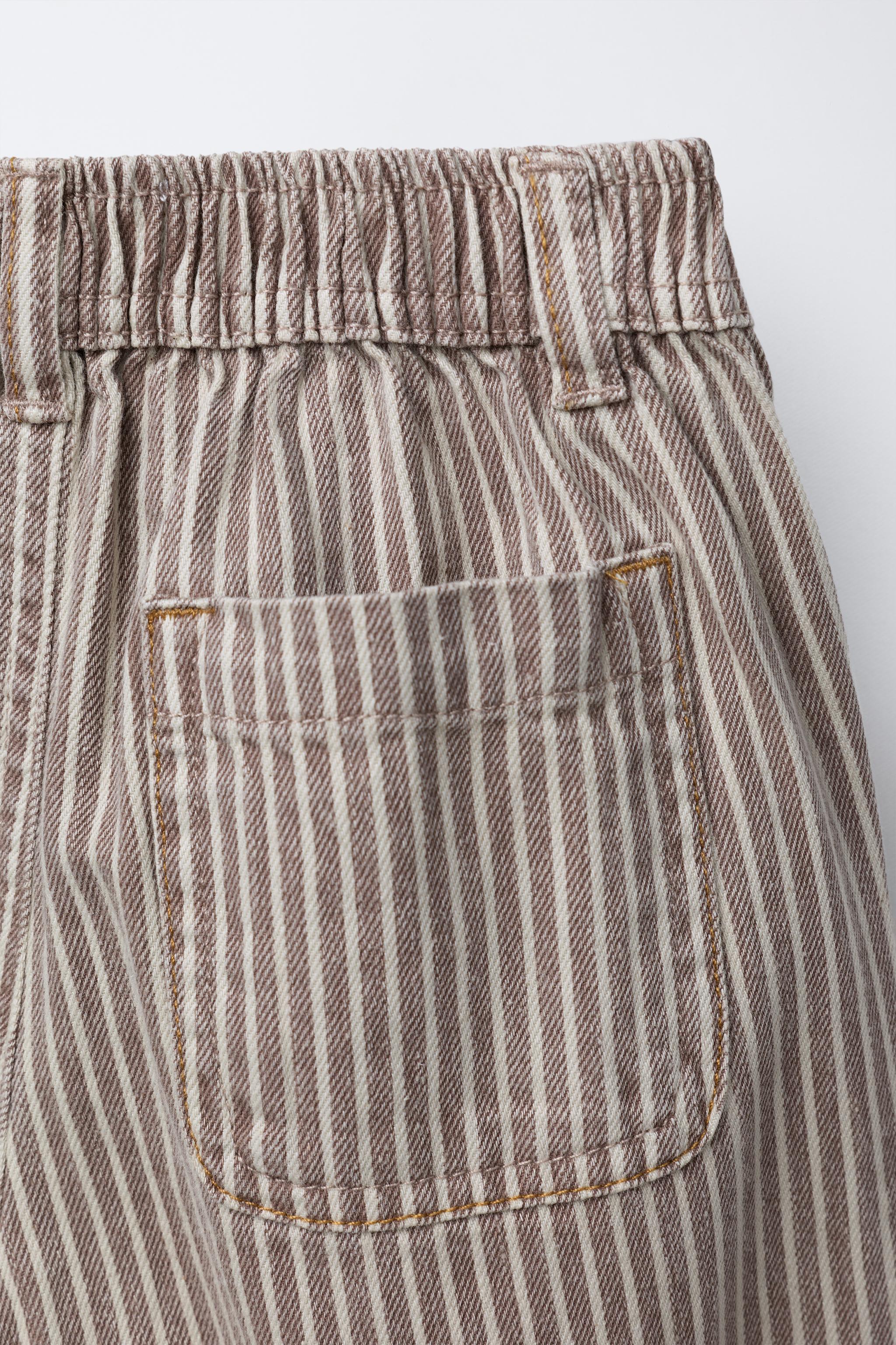 STRIPED TWILL BAGGY PANTS