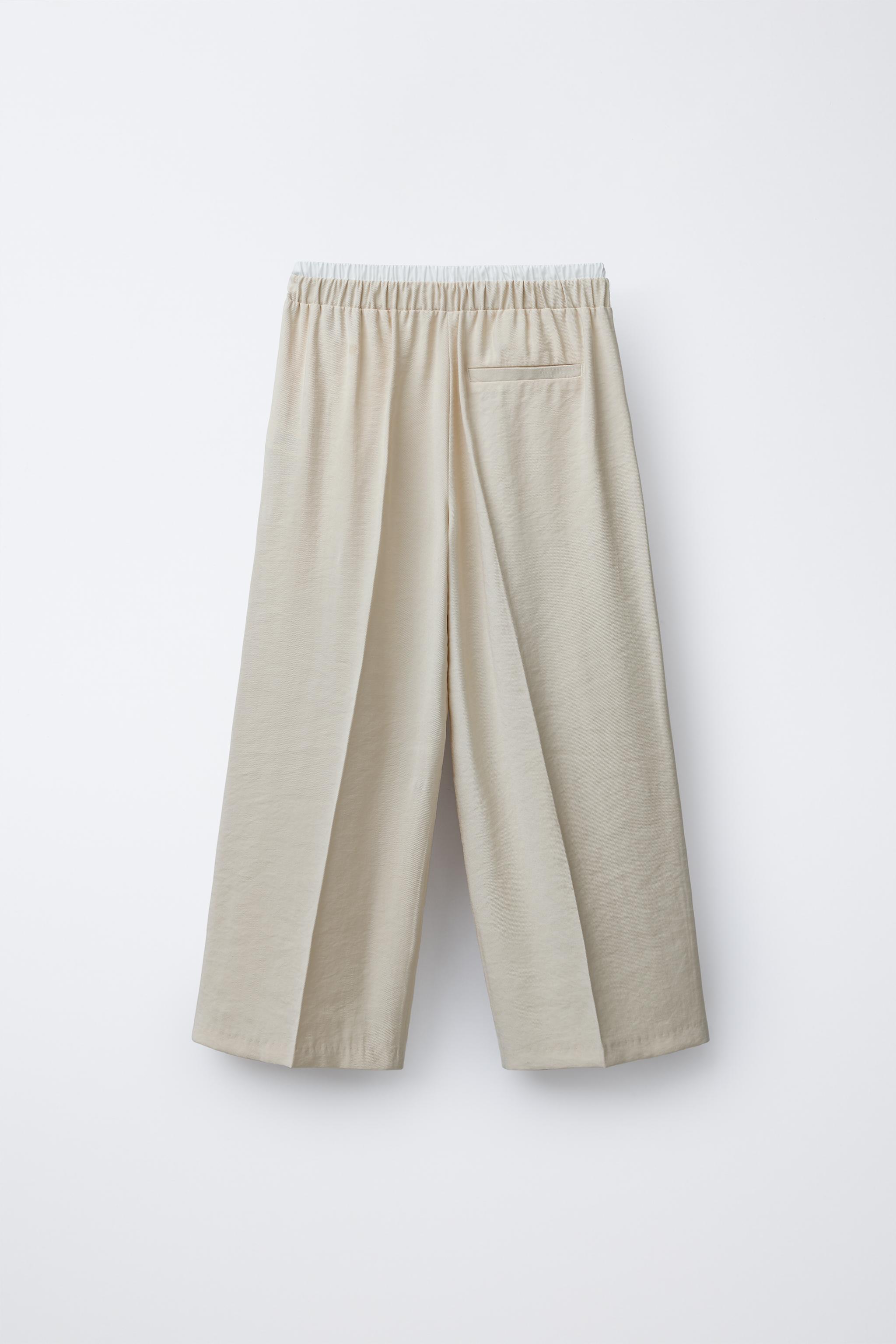 WIDE LEG DOUBLE WAISTBAND PANTS