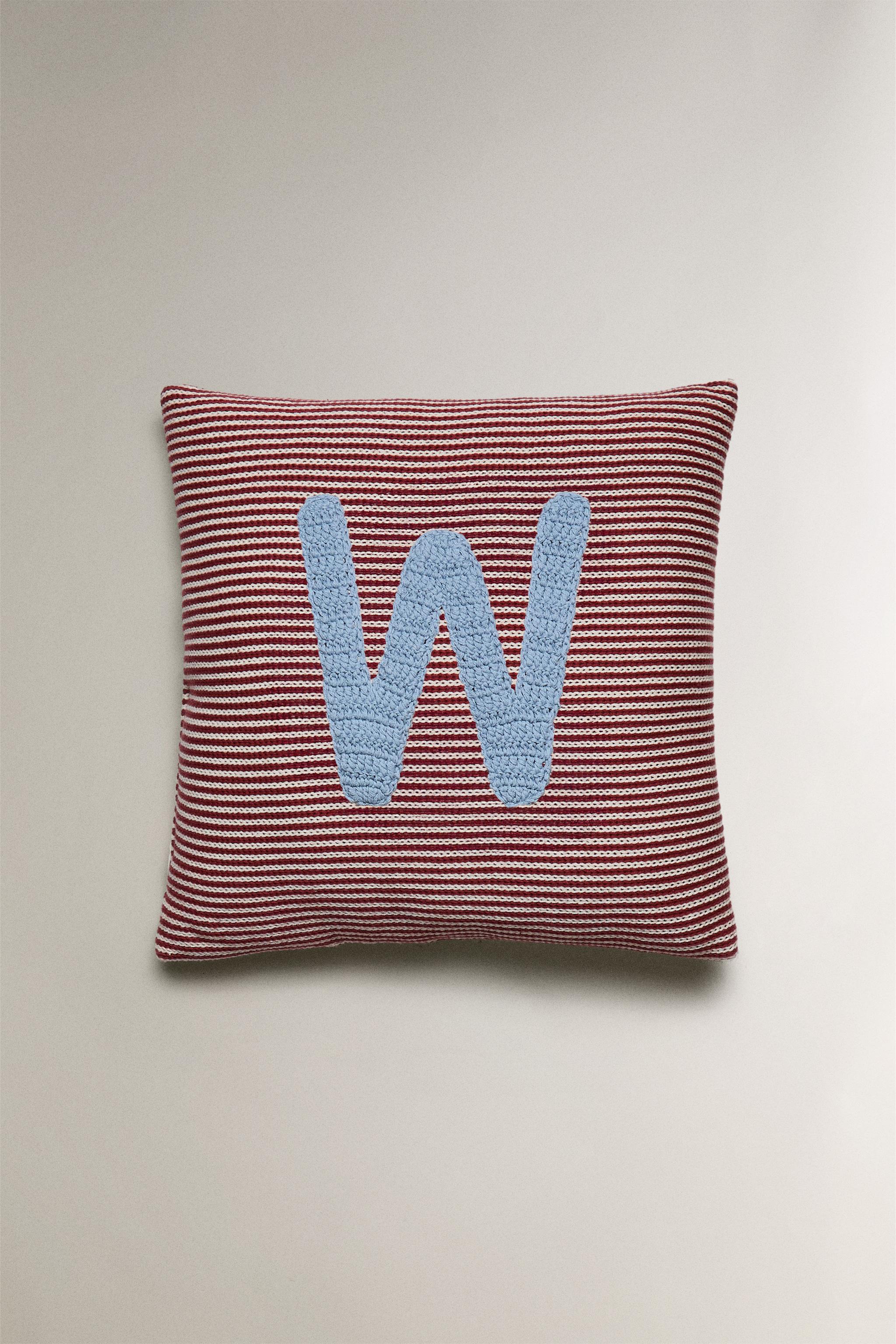 CHILDREN'S EMBROIDERED LETTER W THROW PILLOW