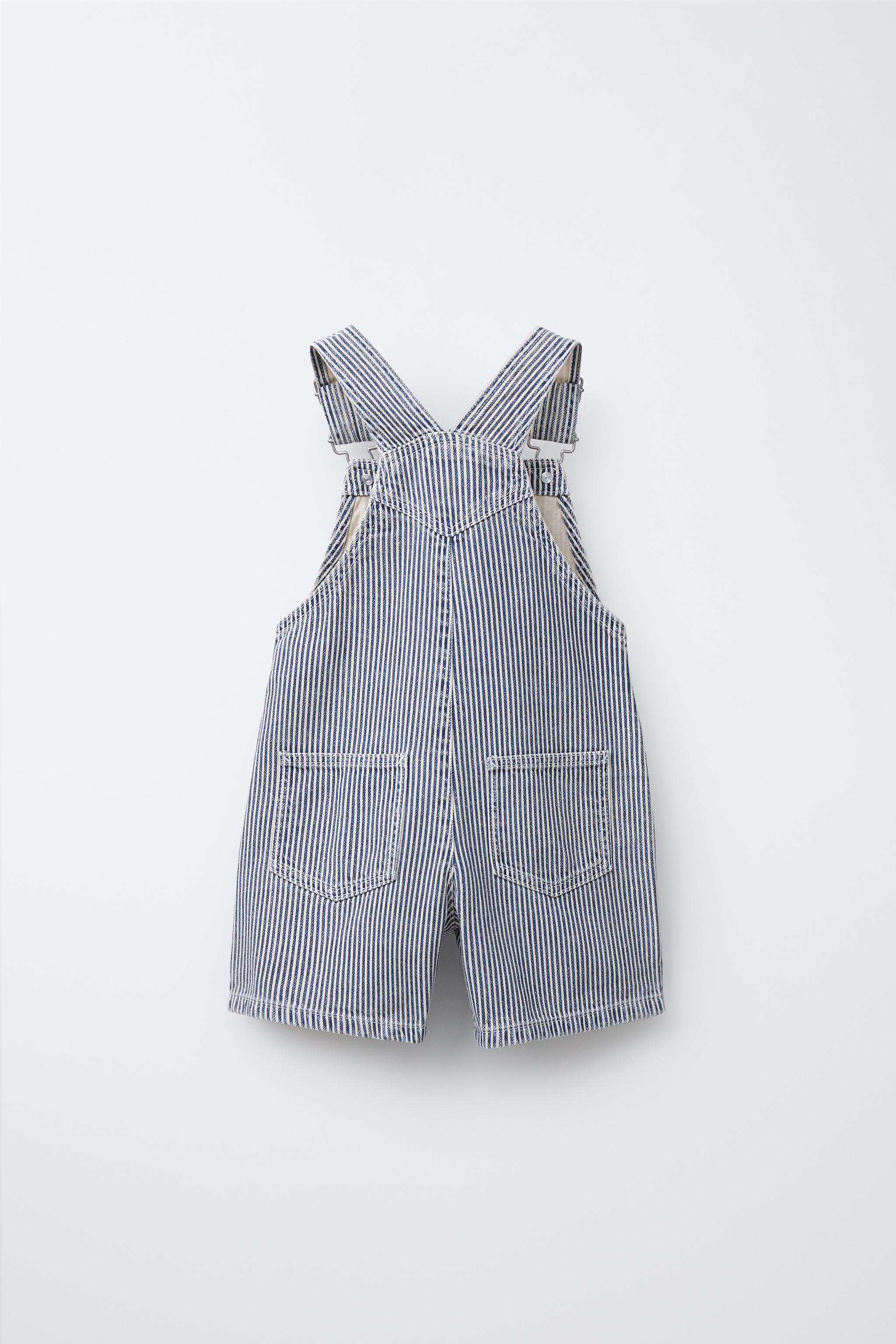 STRIPED TWILL OVERALL SHORTS