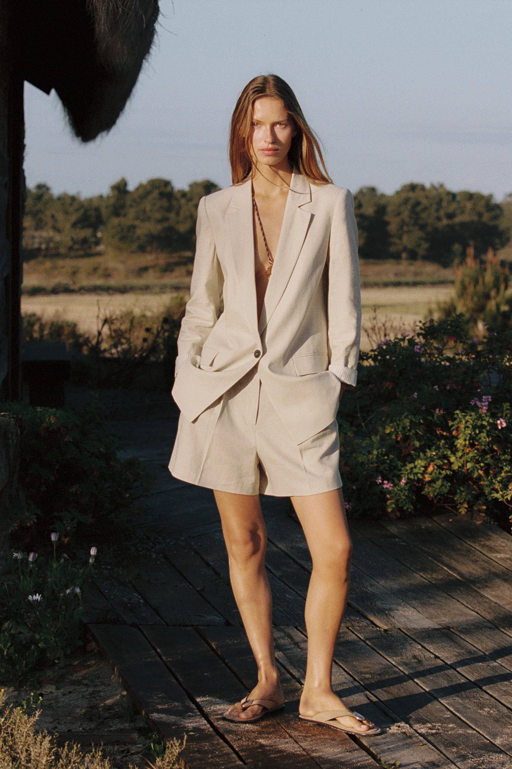 LINEN BLAZER WITH PRINTED CUFFS
