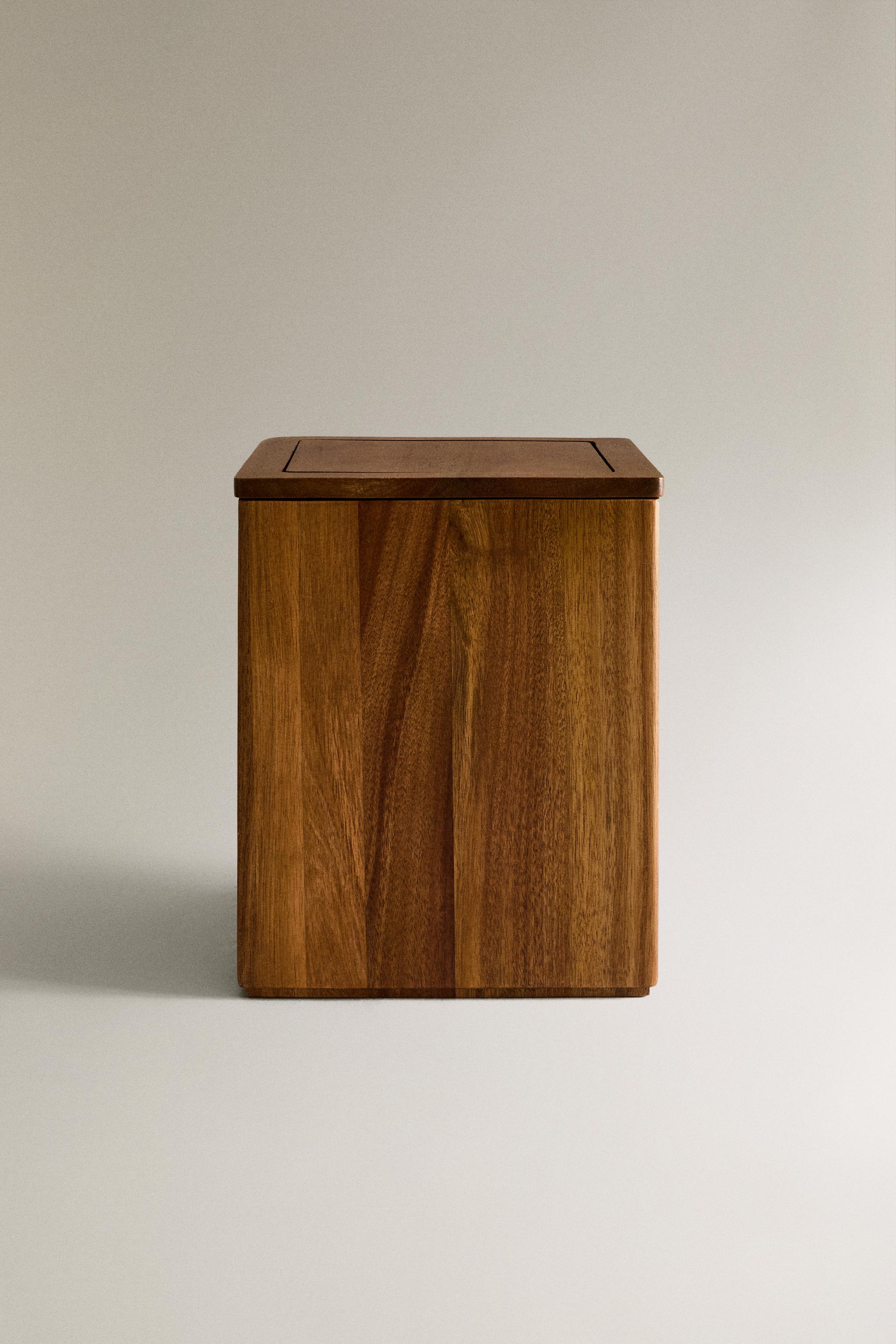 SQUARE WOODEN BATHROOM TRASH CAN