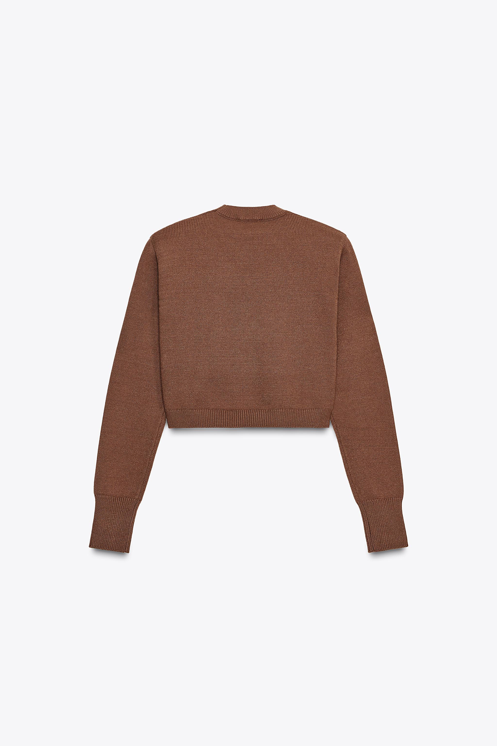 SHOULDER PAD CROPPED KNIT SWEATER