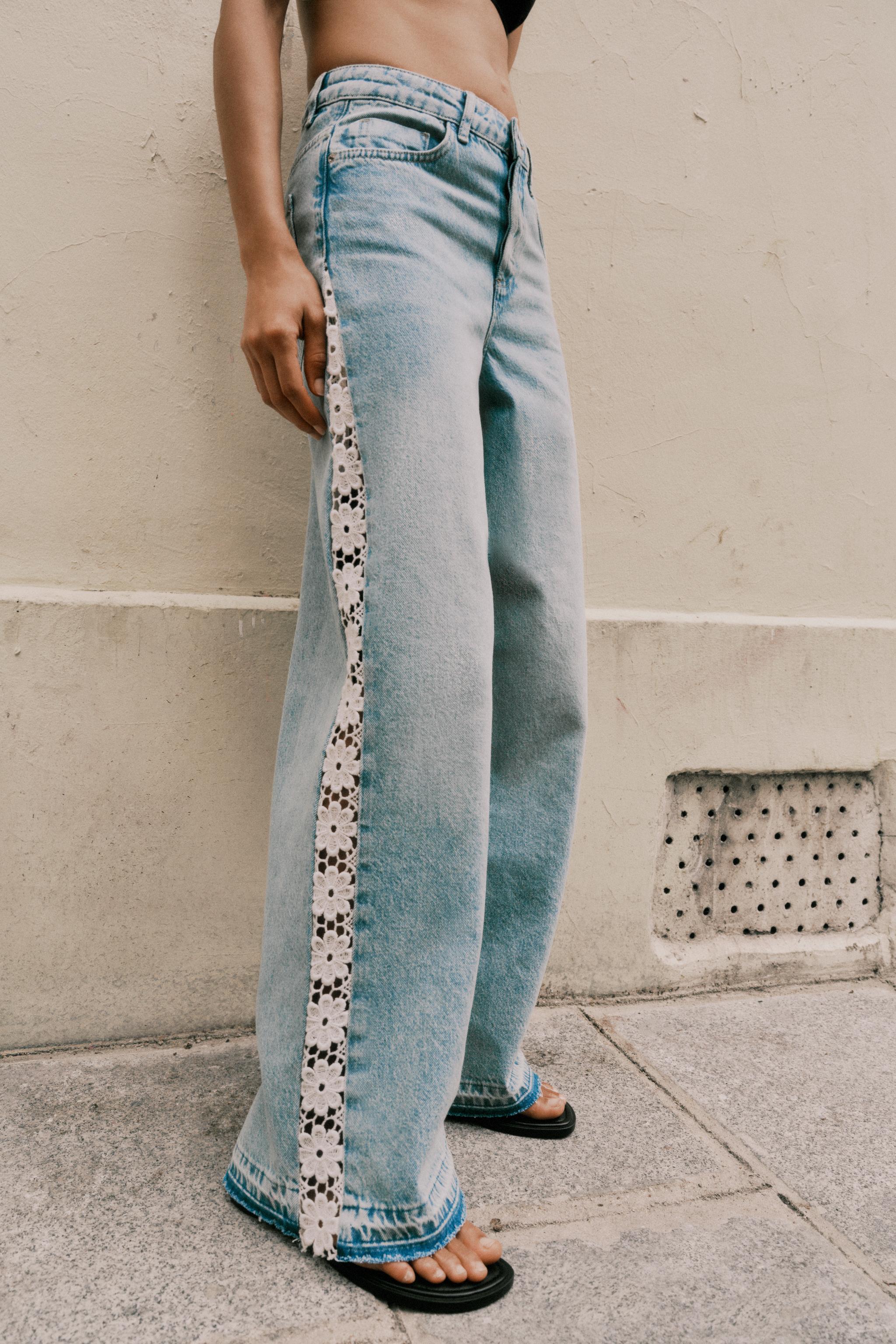 Z1975 HIGH WAIST WIDE LEG JEANS WITH CROCHET DETAIL