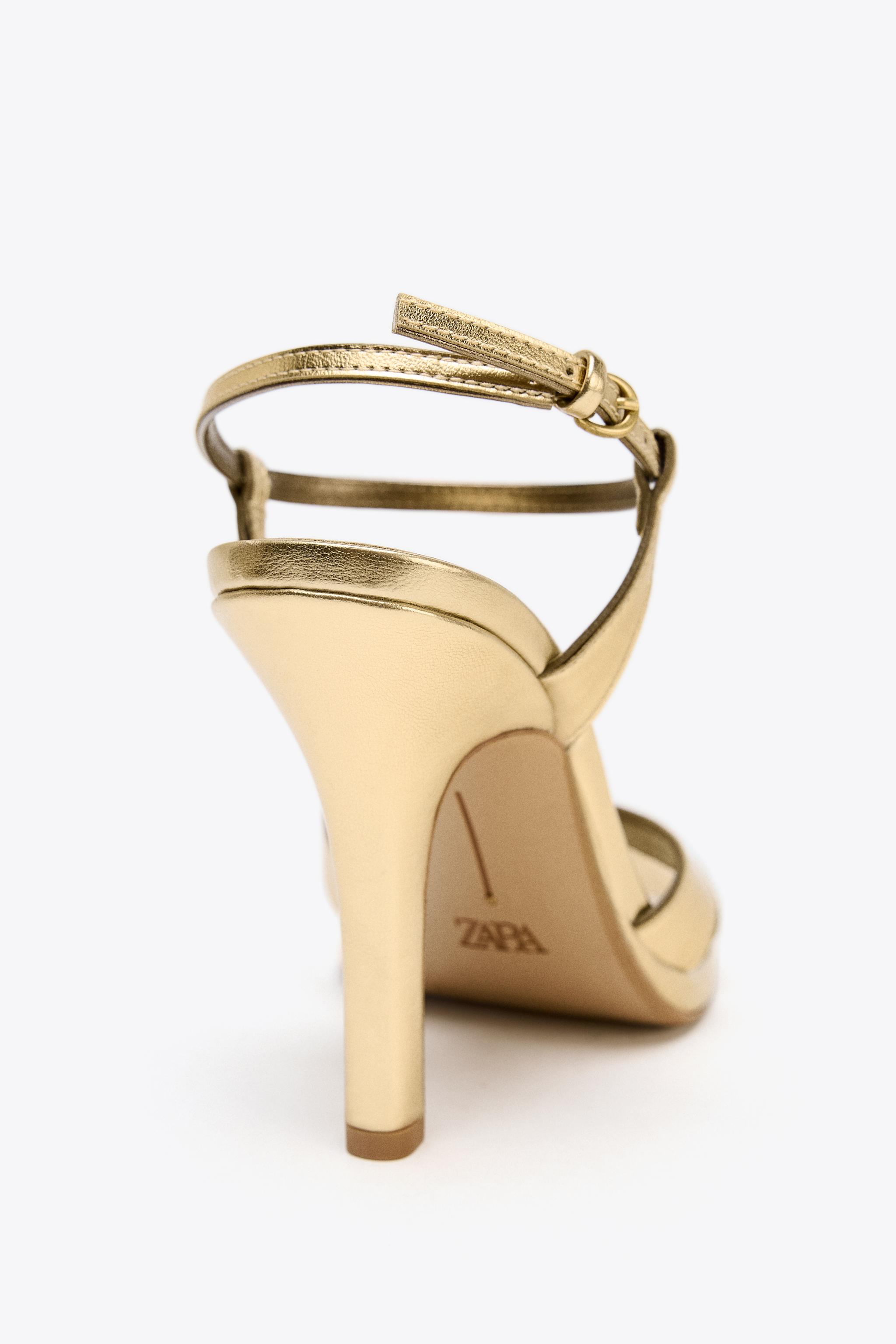 METALLIC EFFECT HEELED SANDALS