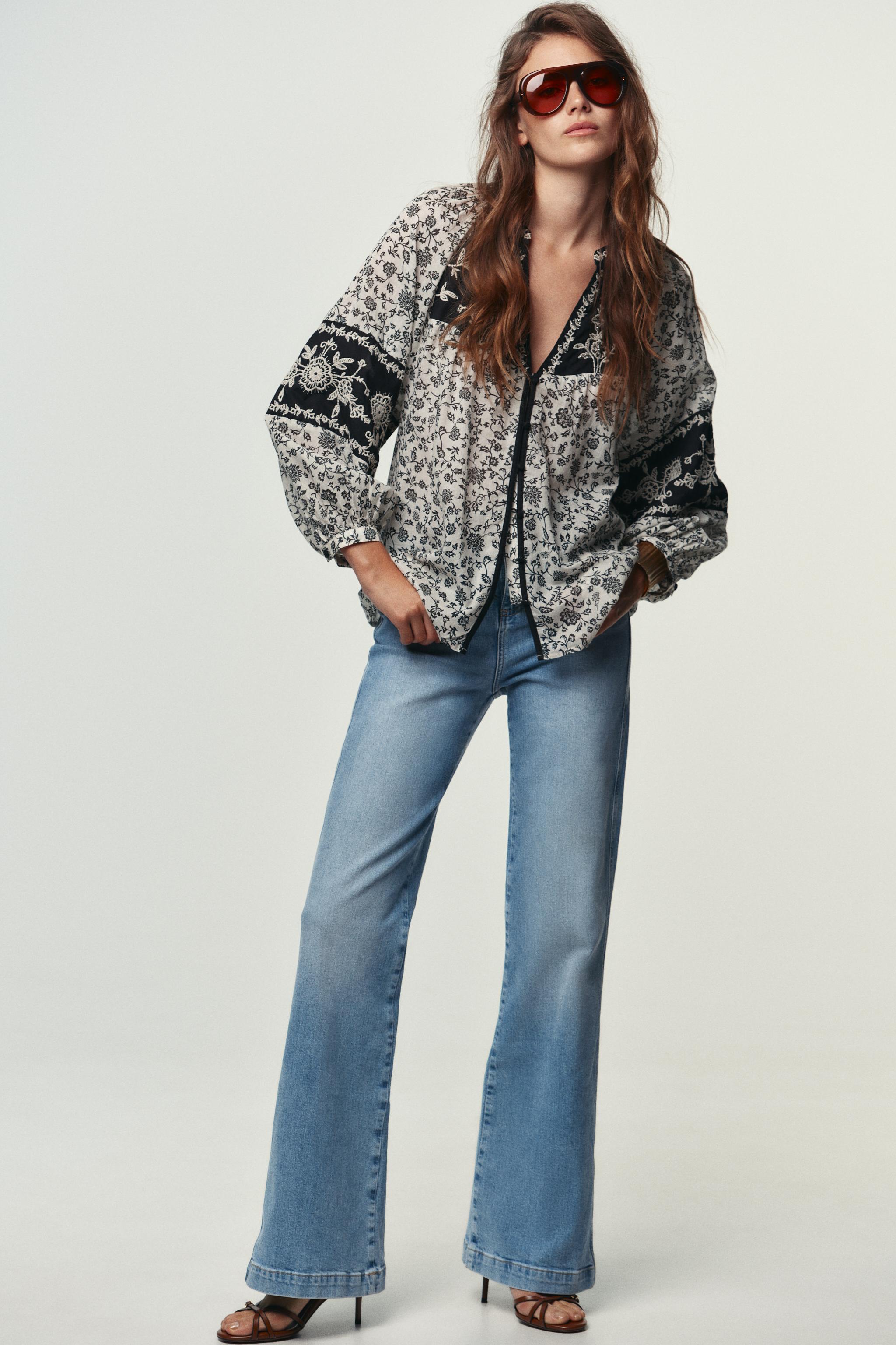 FLORAL PRINT BEADED EMBROIDERY BLOUSE