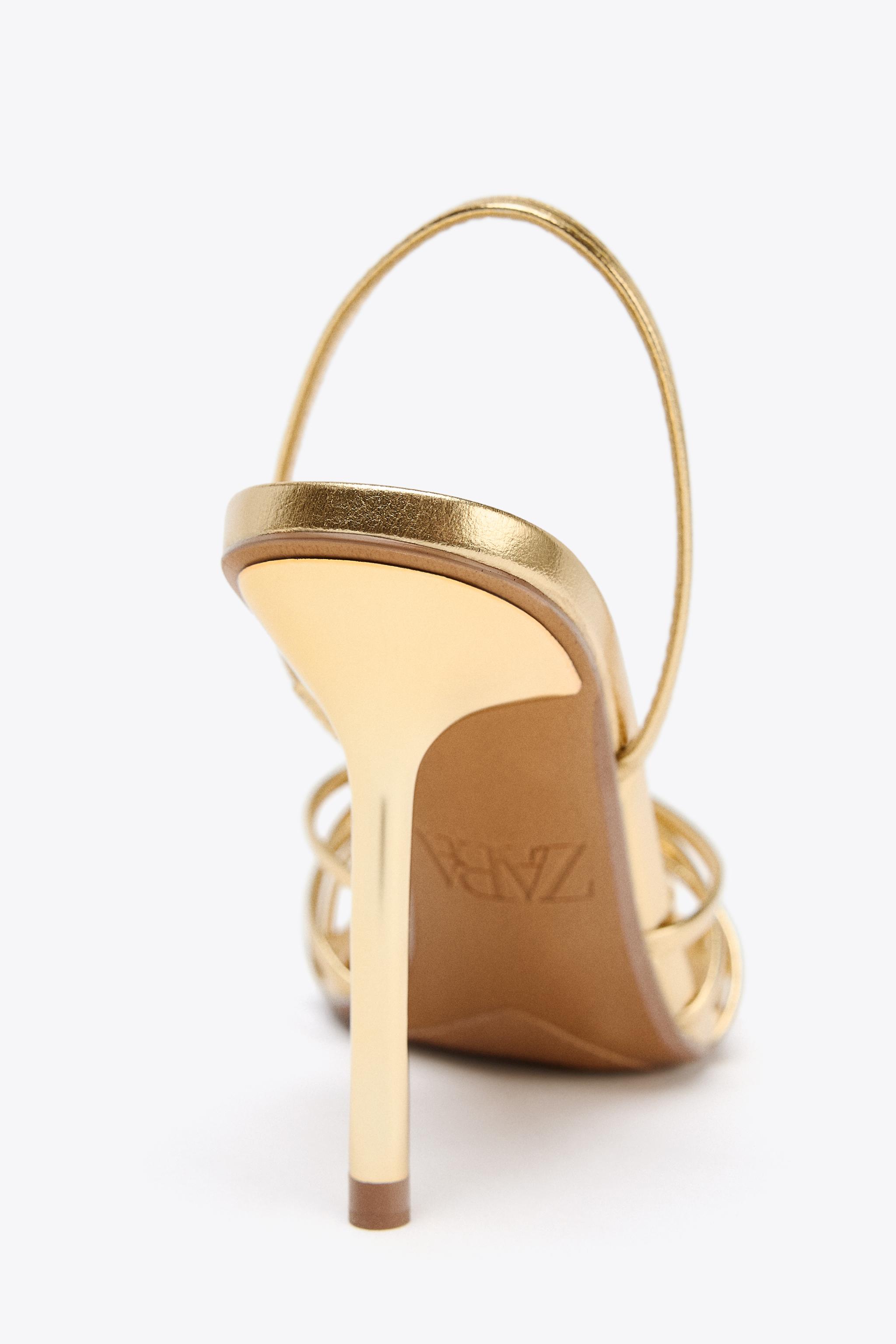 METALLIC EFFECT HEELED SANDALS