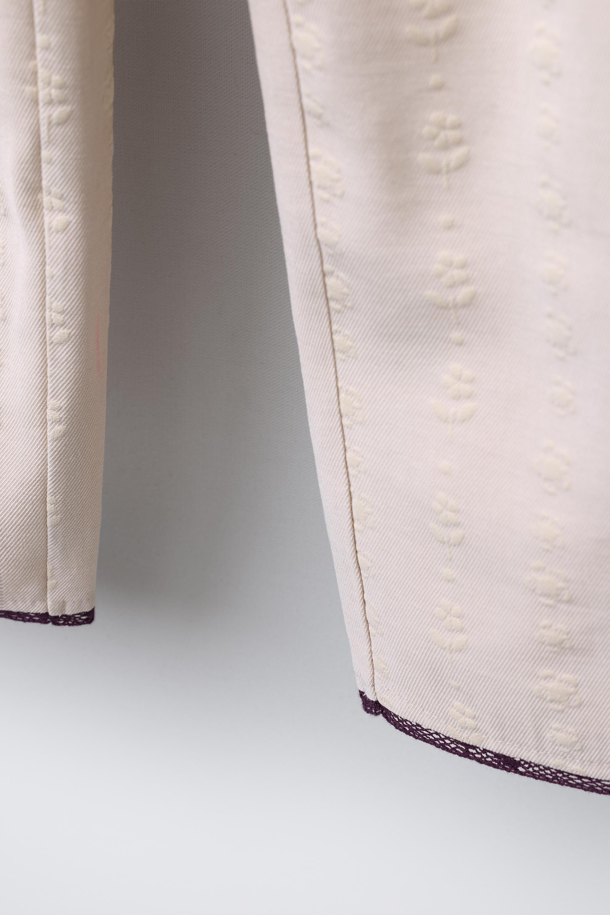 STRAIGHT LEG FLORAL PANTS WITH LACE TRIM