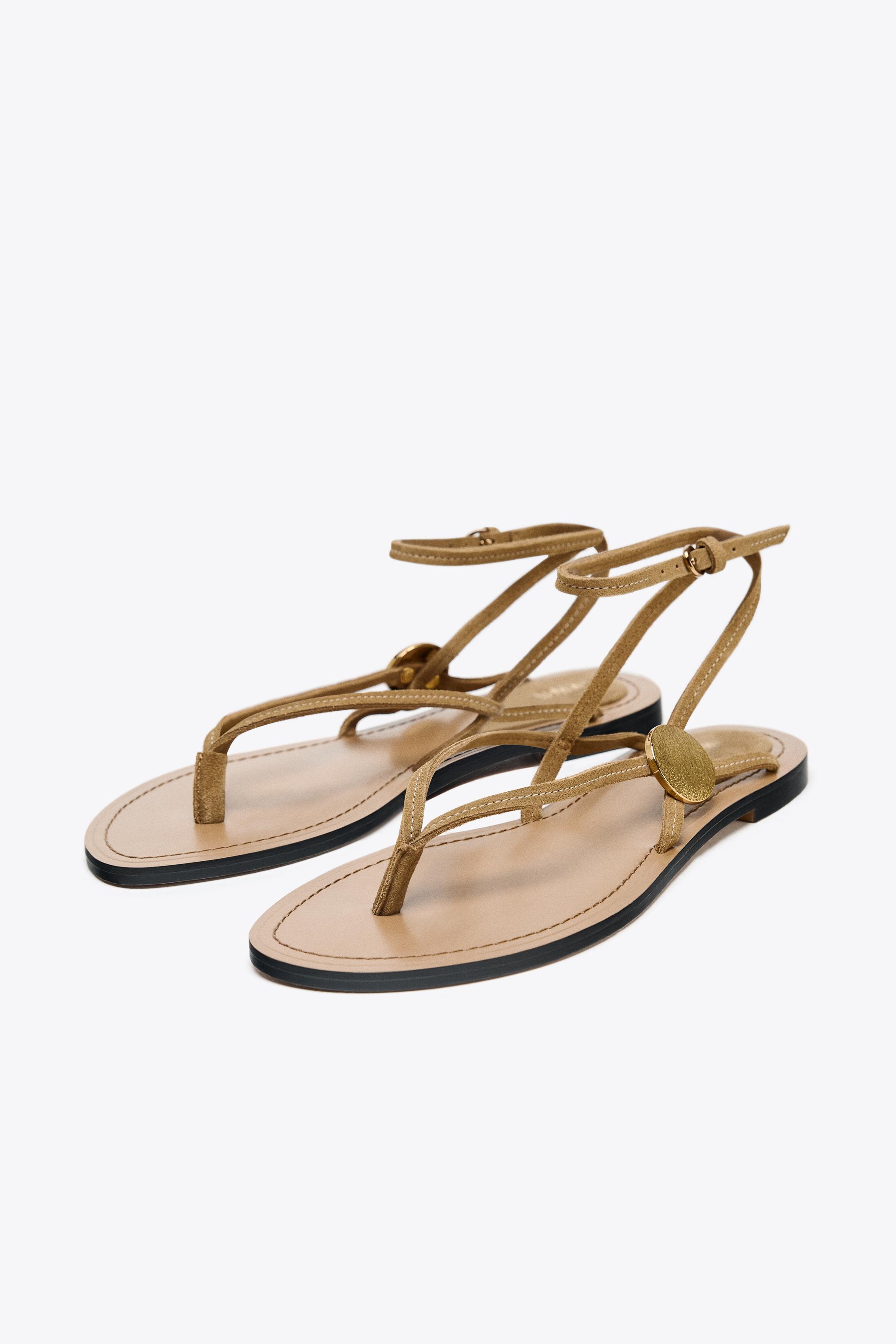 SUEDE FLAT SANDALS WITH APPLIQUÉ