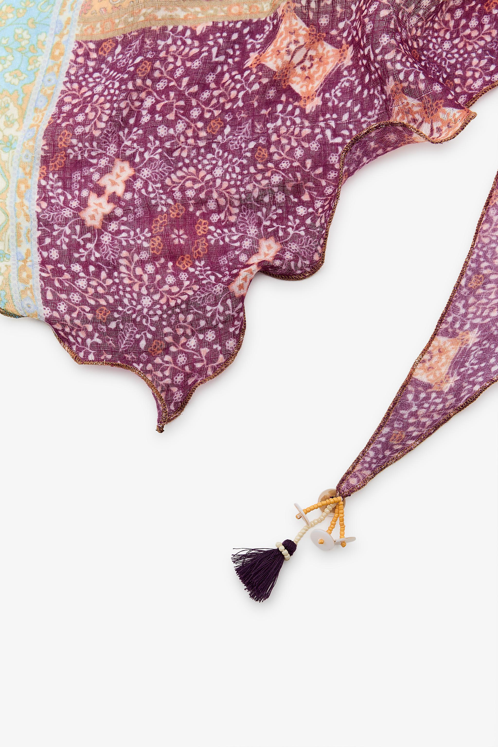 PRINTED BEADED POMPOM BANDANA