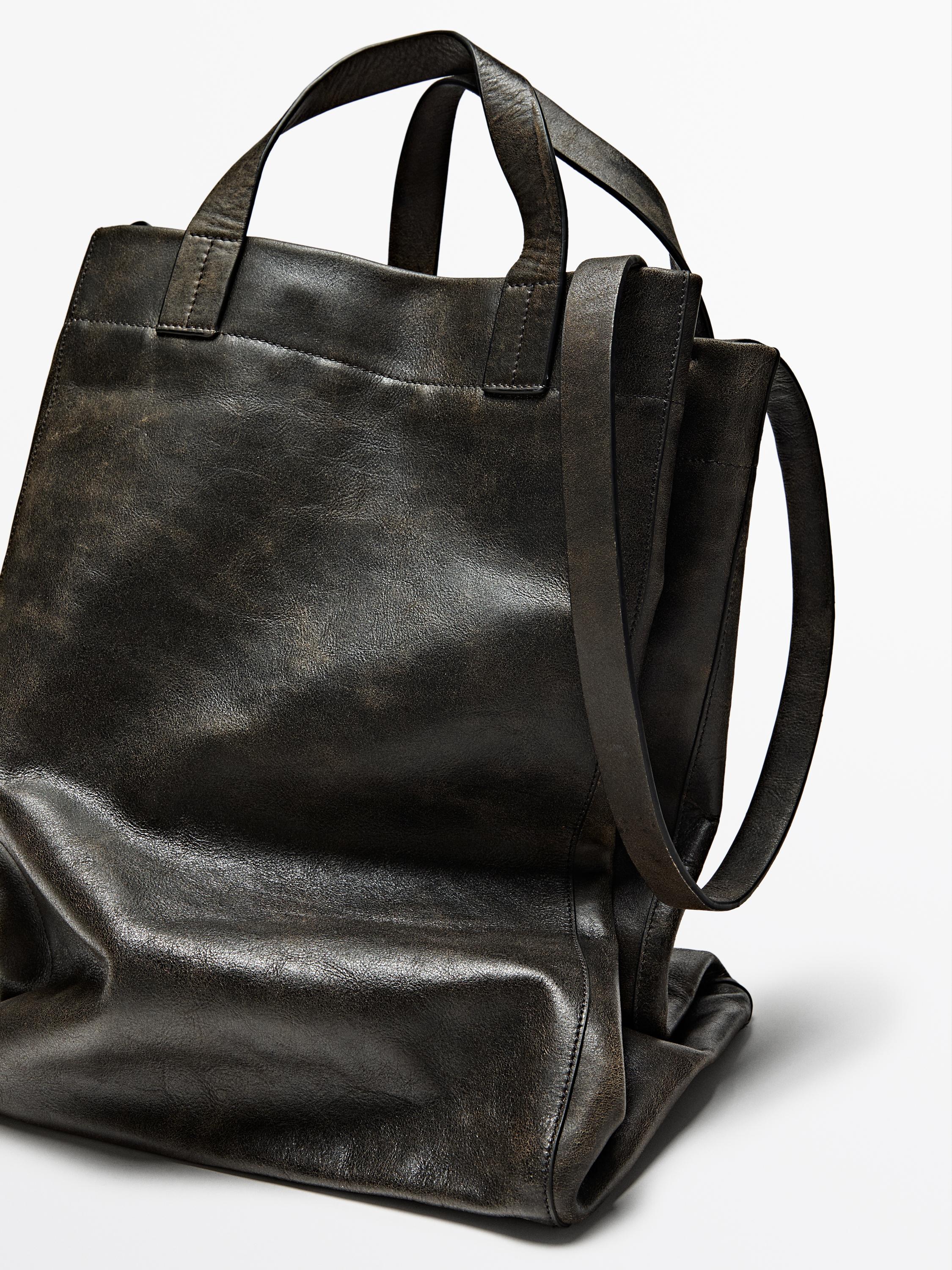 Crackled nappa leather tote bag