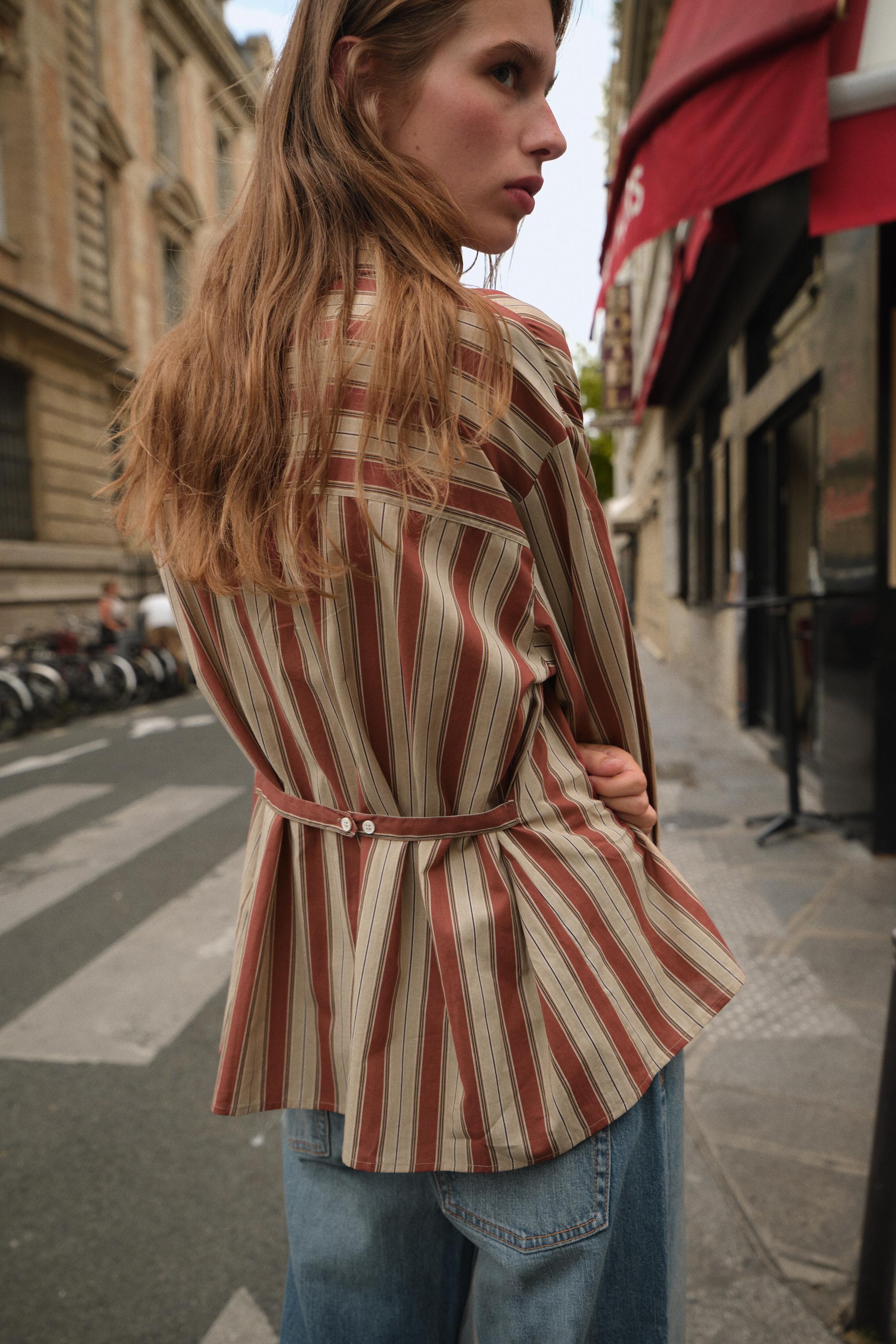 STRIPED SHIRT WITH BACK TAB