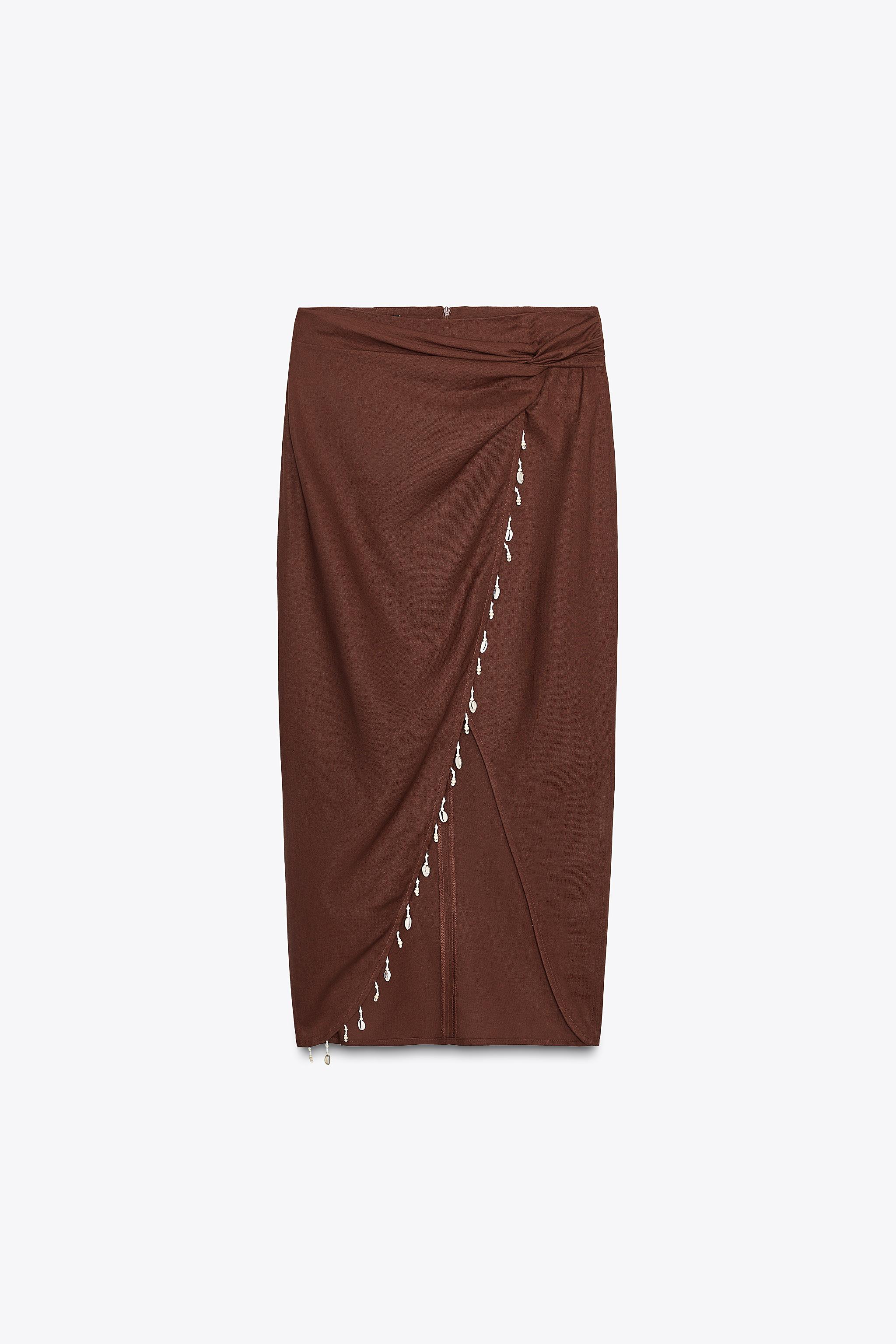 LINEN MIDI SKIRT WITH SHELLS