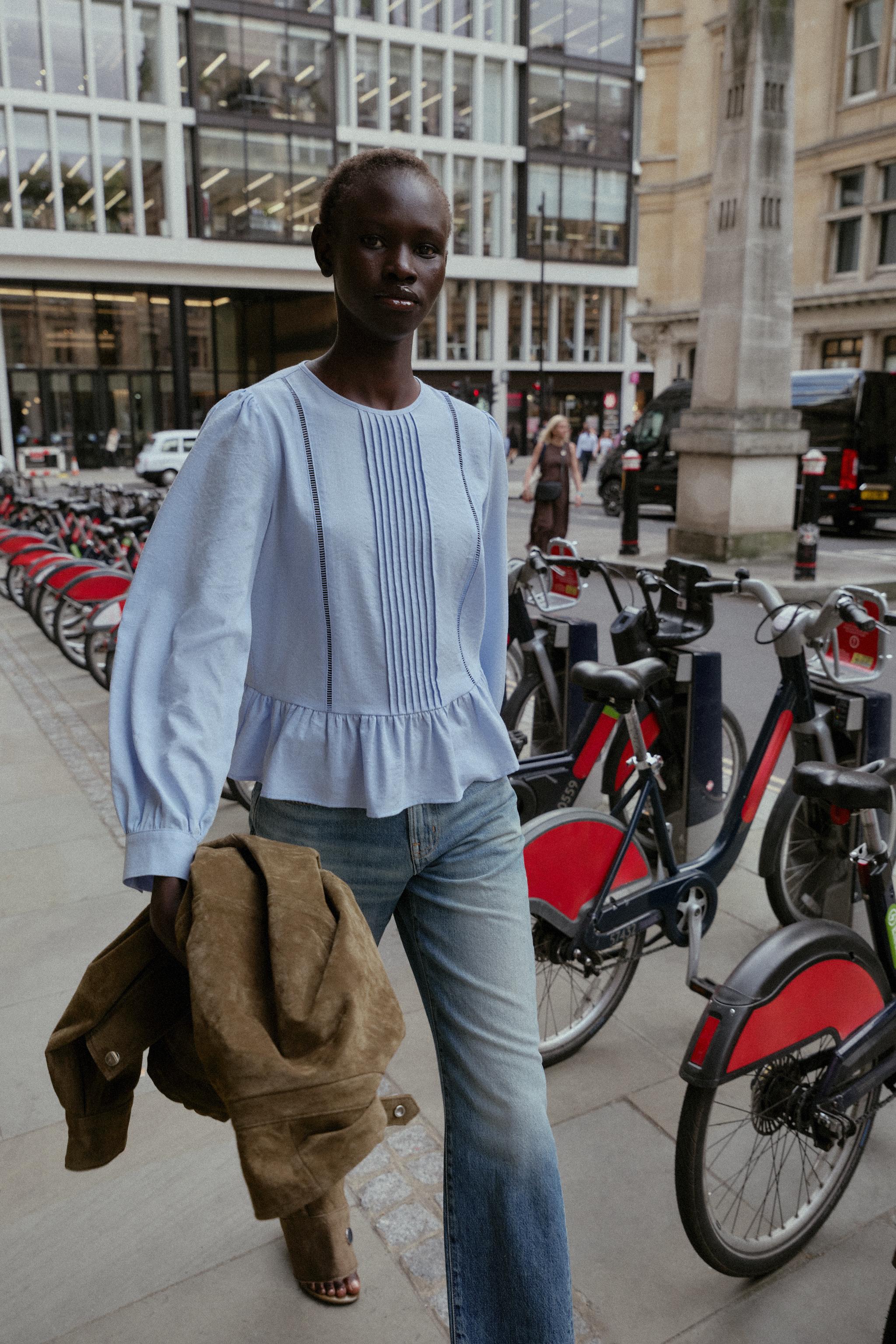 LACE TRIM PEPLUM BLOUSE