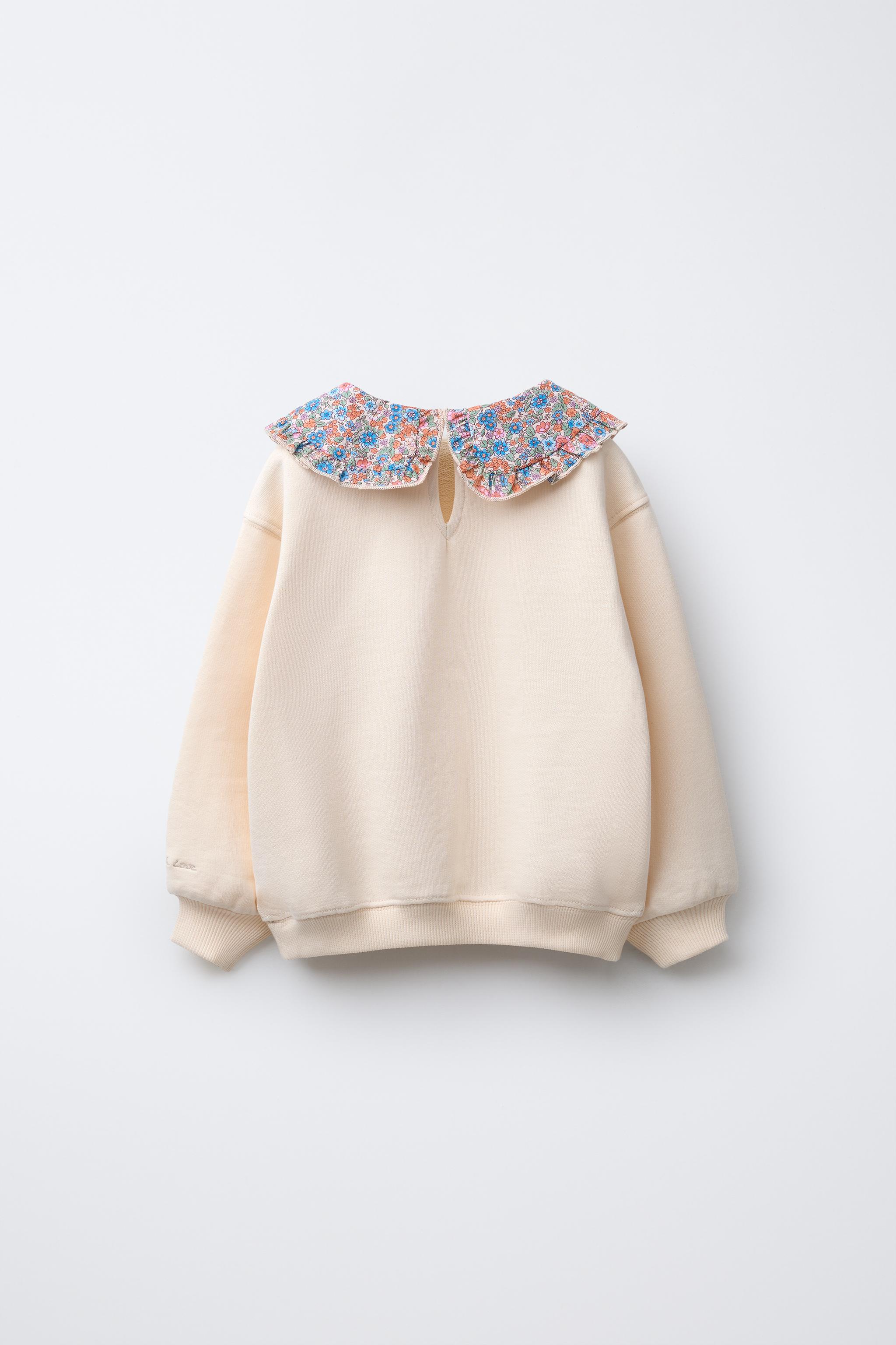 CONTRAST COLLAR FLORAL SWEATSHIRT